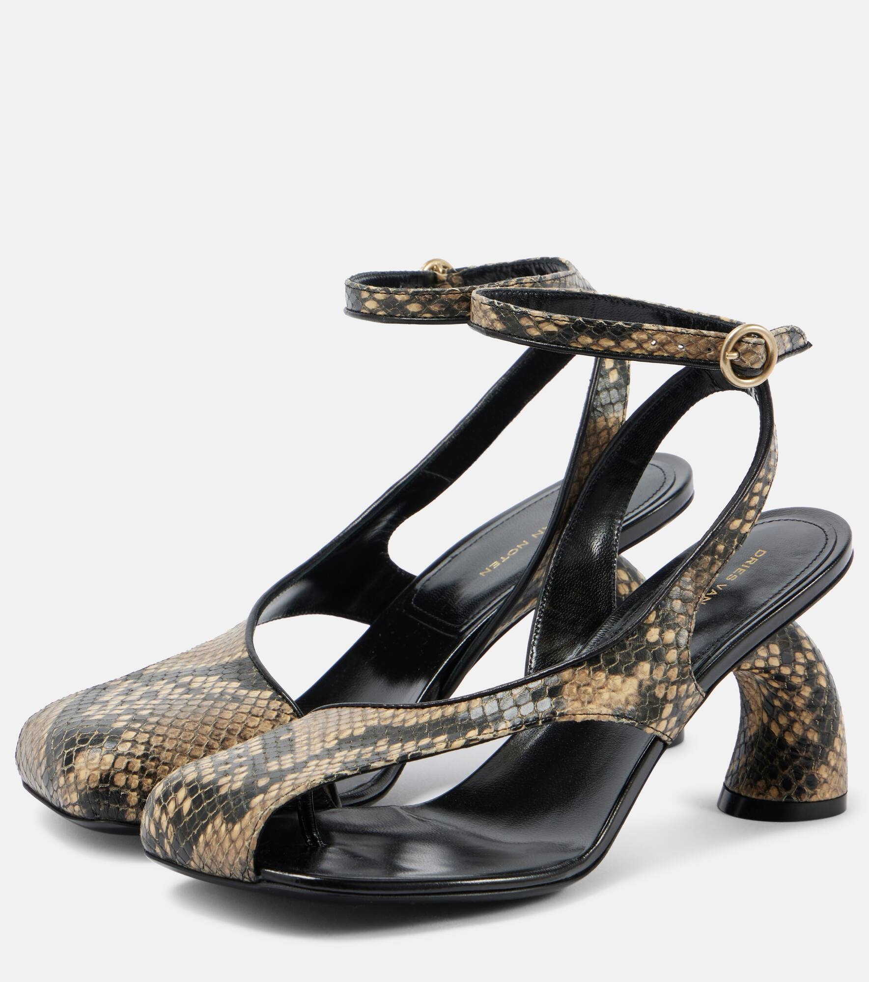 Snake-effect leather sandals - 4