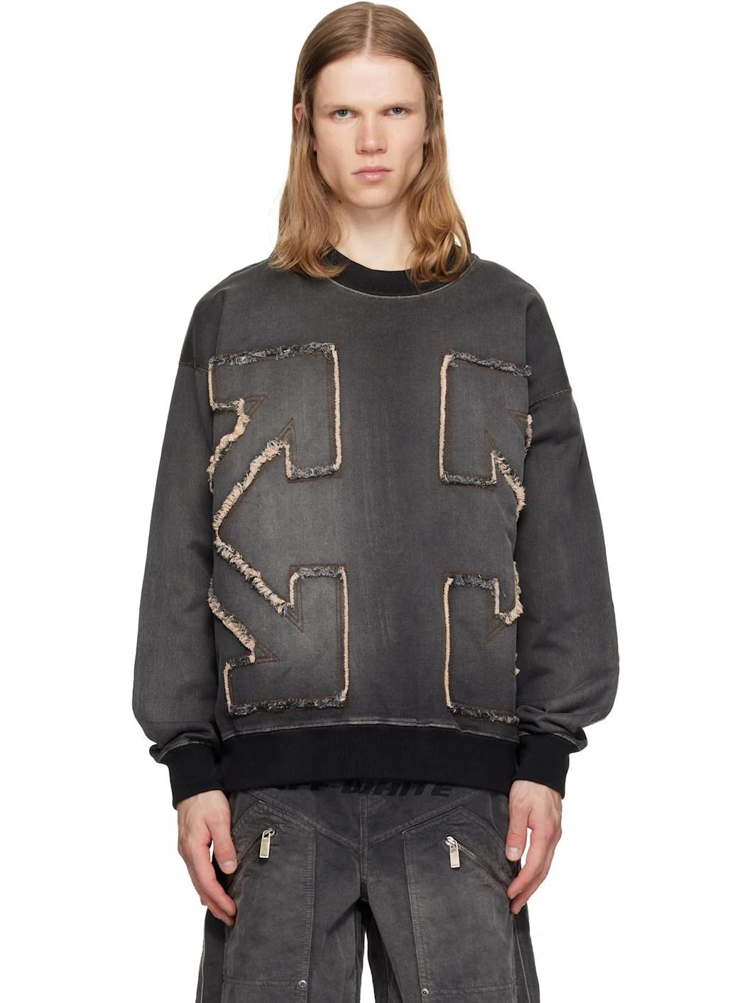 Gray Distress Arr Skate Crewneck Highlighted Sweatshirt - 1