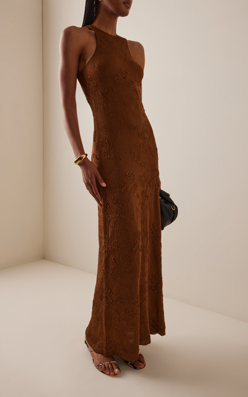 MAYGEL CORONEL El Virao Open Back Knit Jacquard Maxi Dress brown outlook