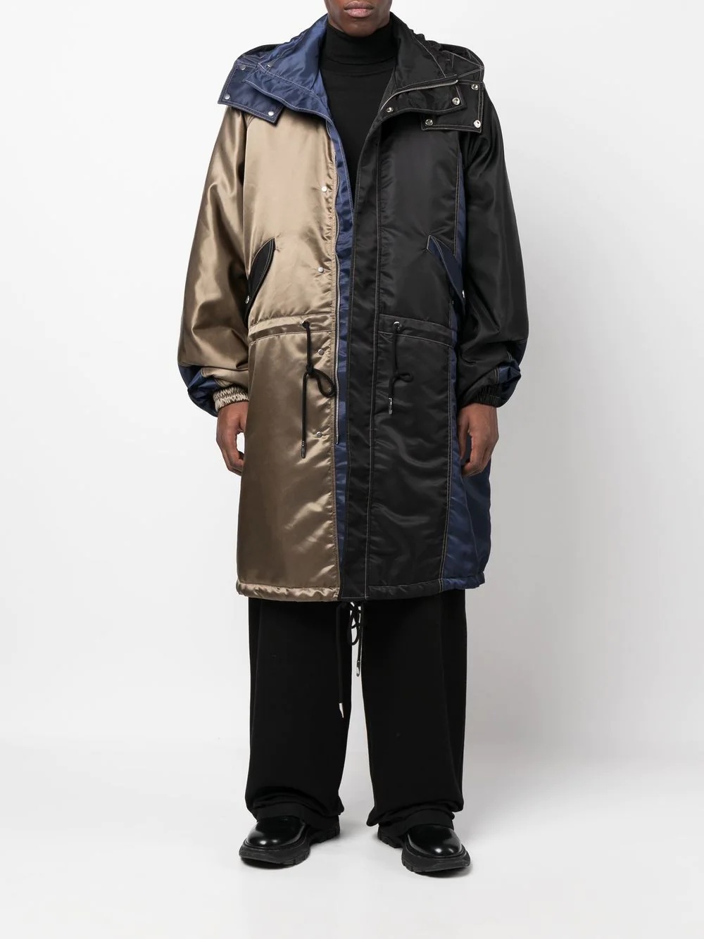 oversized colour-block hooded coat - 2