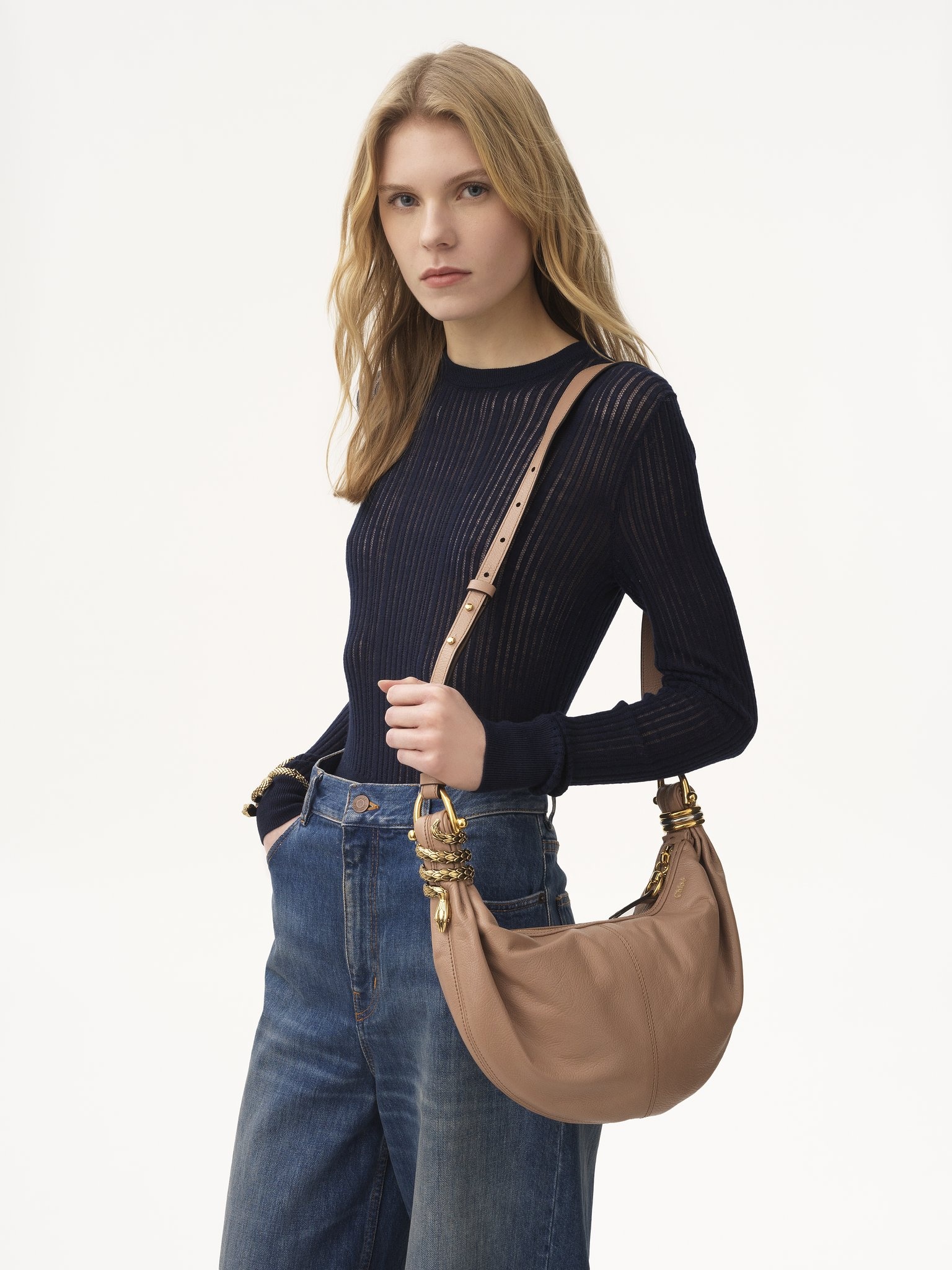 SMALL SNAKE BRACELET HOBO BAG IN GRAINED LEATHER - 2