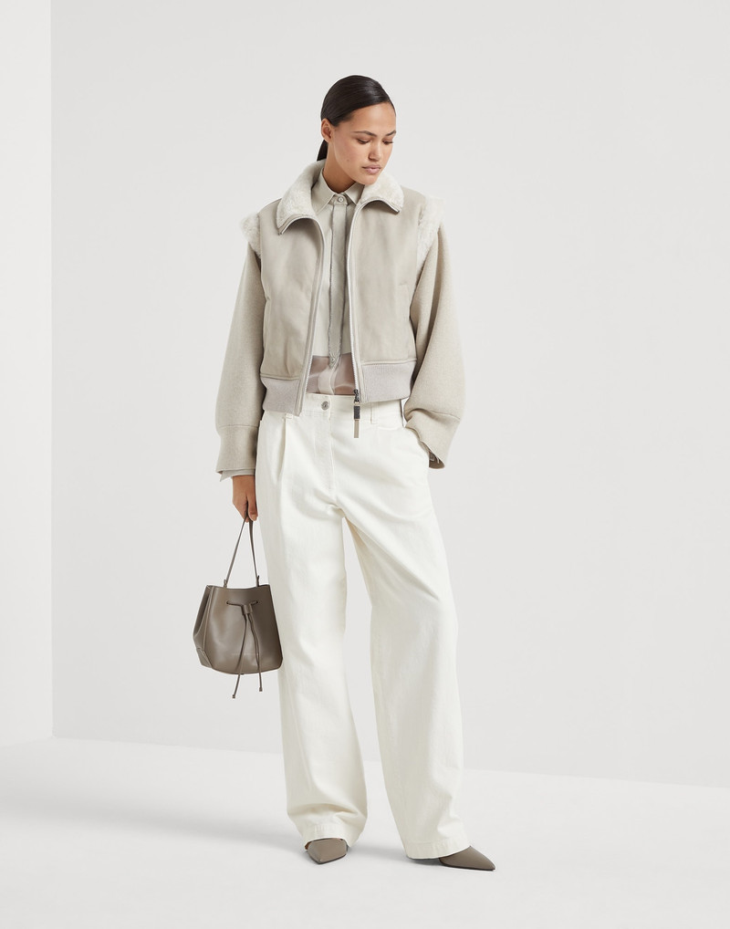 Dyed soft denim loose sartorial trousers with shiny tab 4