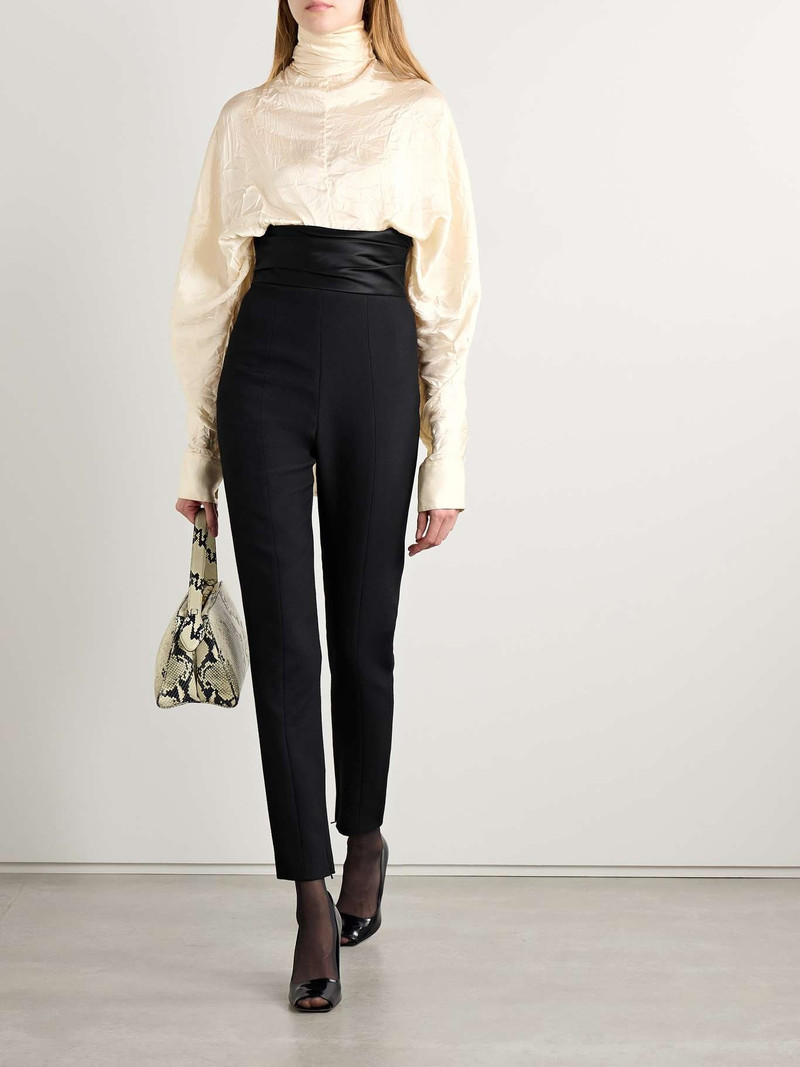KHAITE Bex open-back tie-neck crinkled satin-twill top outlook