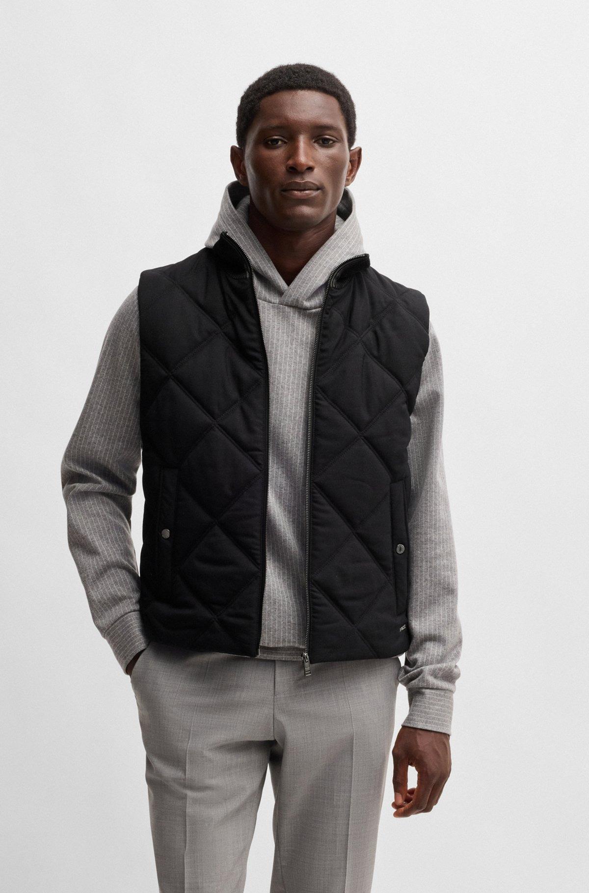 DIAMOND-QUILTED GILET WITH RIBBED-COTTON TRIMS - 2