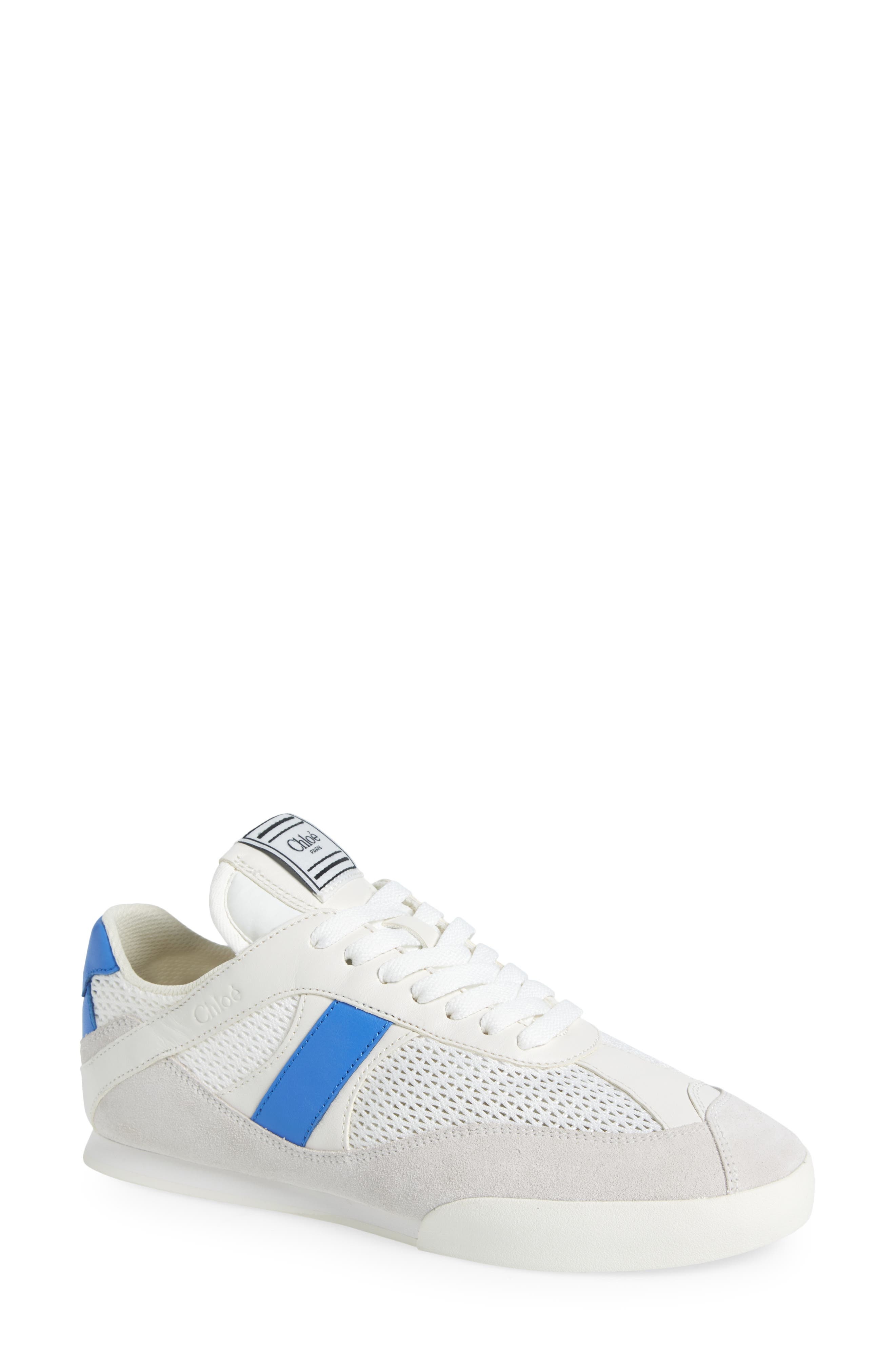 Chloé Kick Leather & Mesh Sneaker in White/Blue at Nordstrom - 1