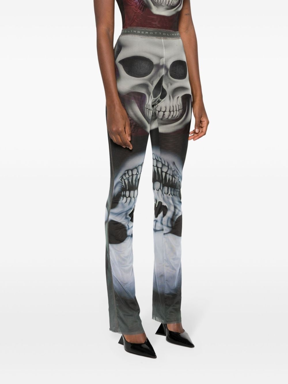 skull-print mesh flared leggings - 3