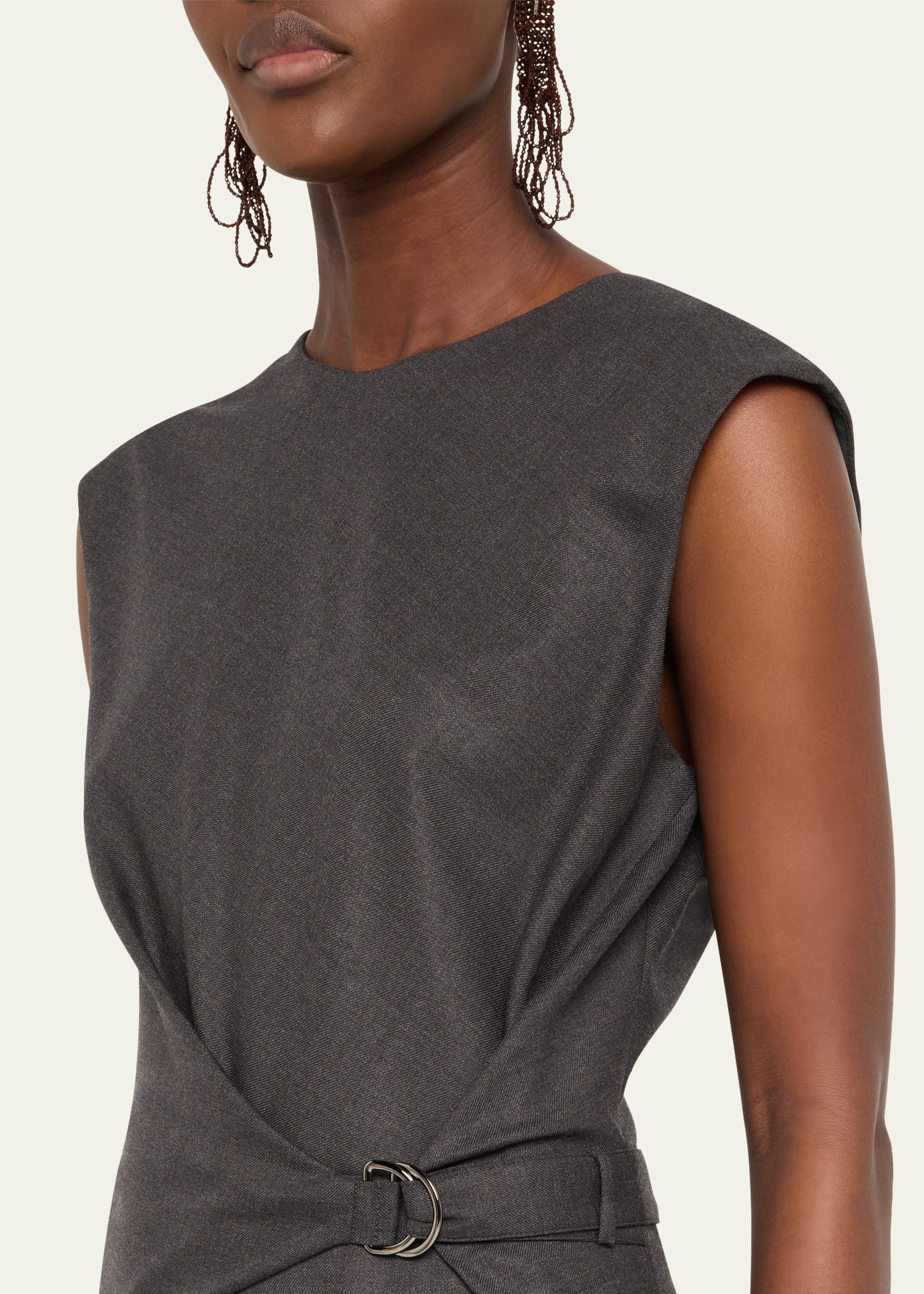 Sleeveless Stretch Twill Wool Wrap Midi Dress - 5