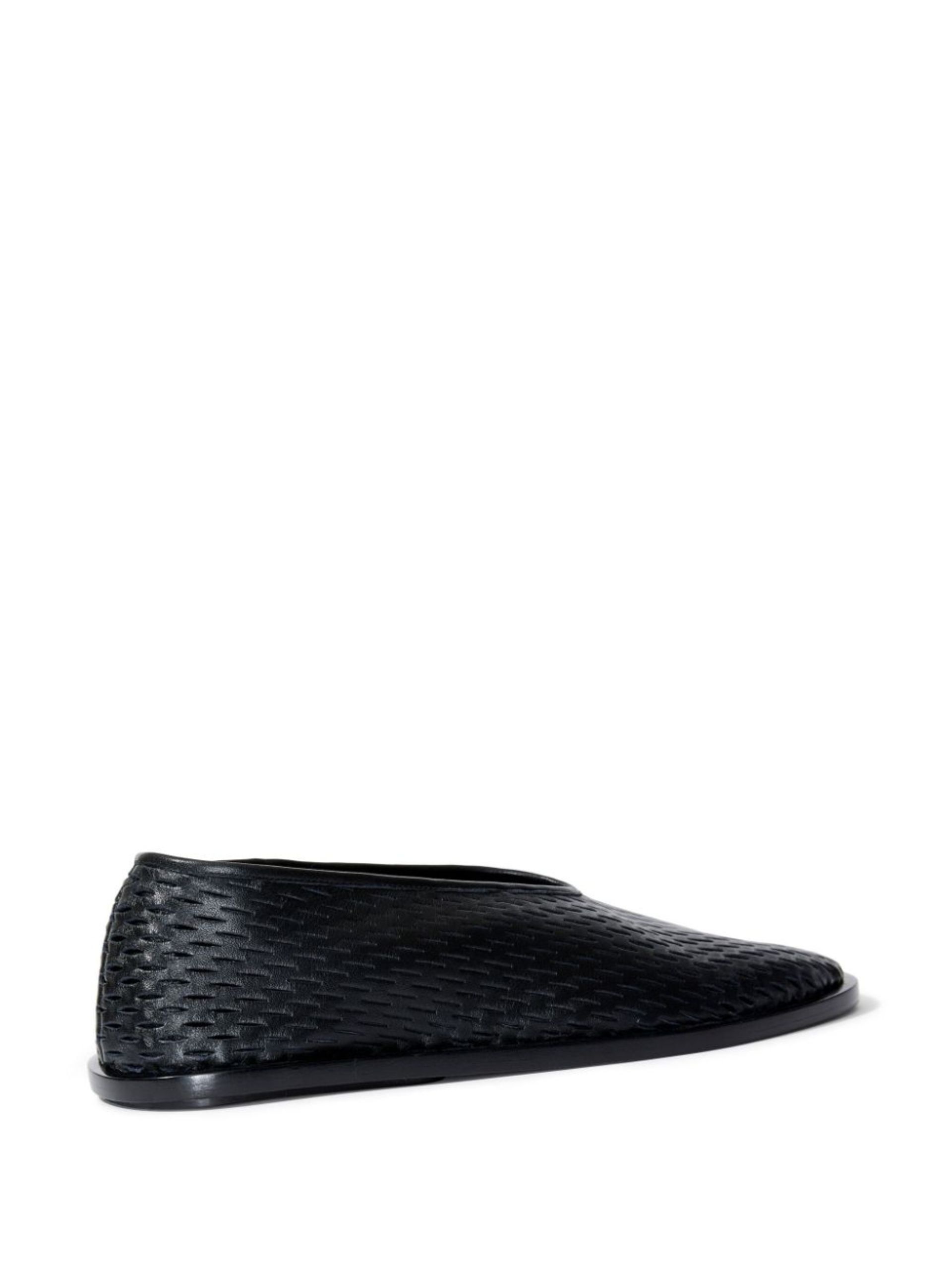 Black Perforated Leather Slippers - 3