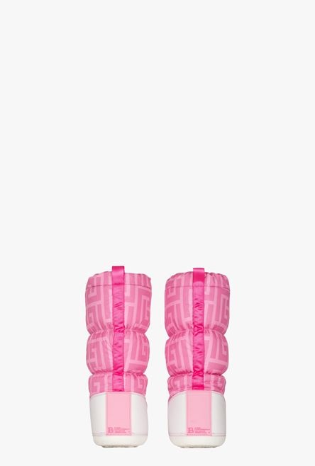 Balmain x Barbie - Quilted nylon Toundra after-ski boots with pink and white Balmain monogram print - 3