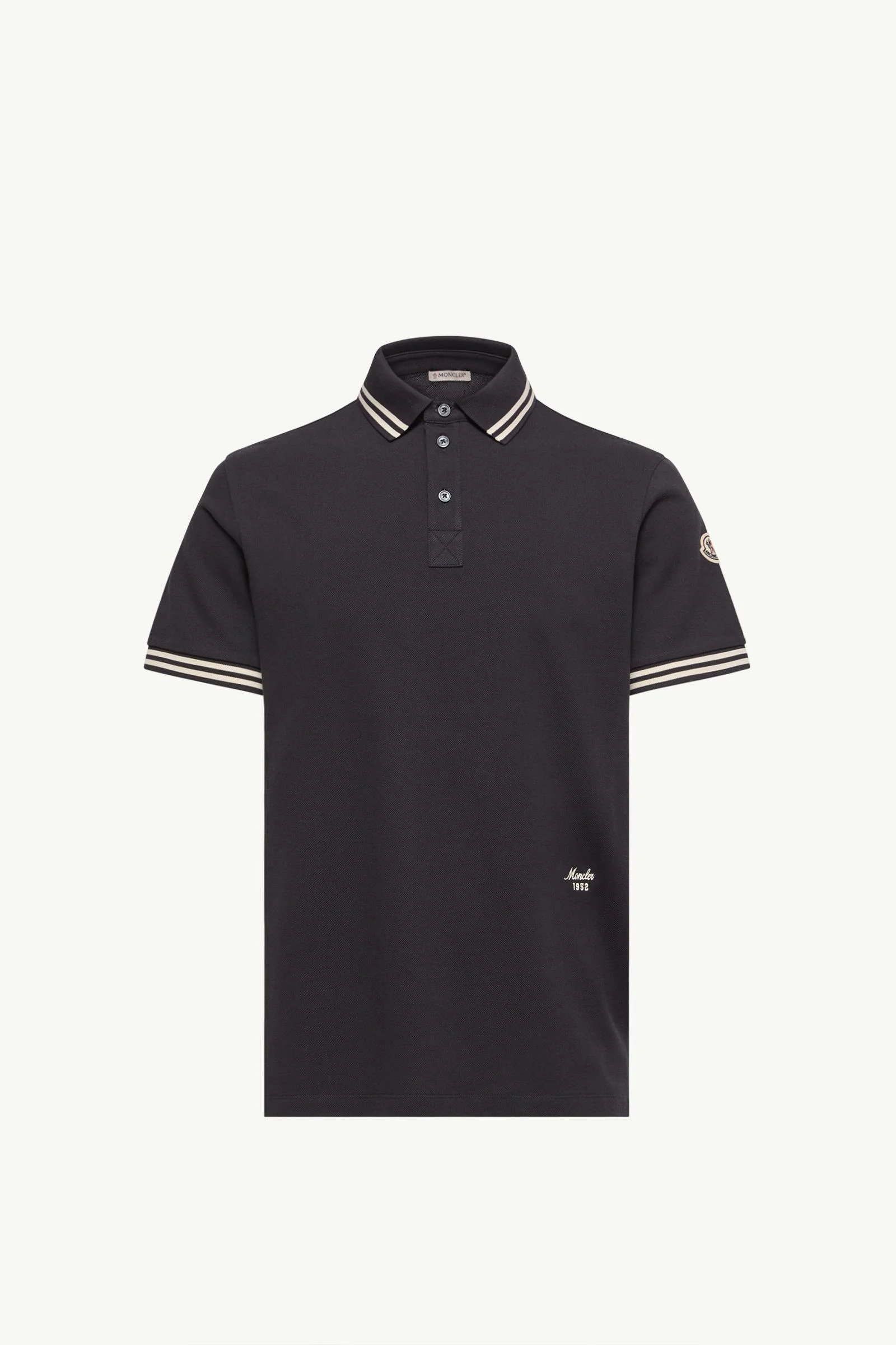 Striped Trim Cotton Piquet Polo Shirt - 1