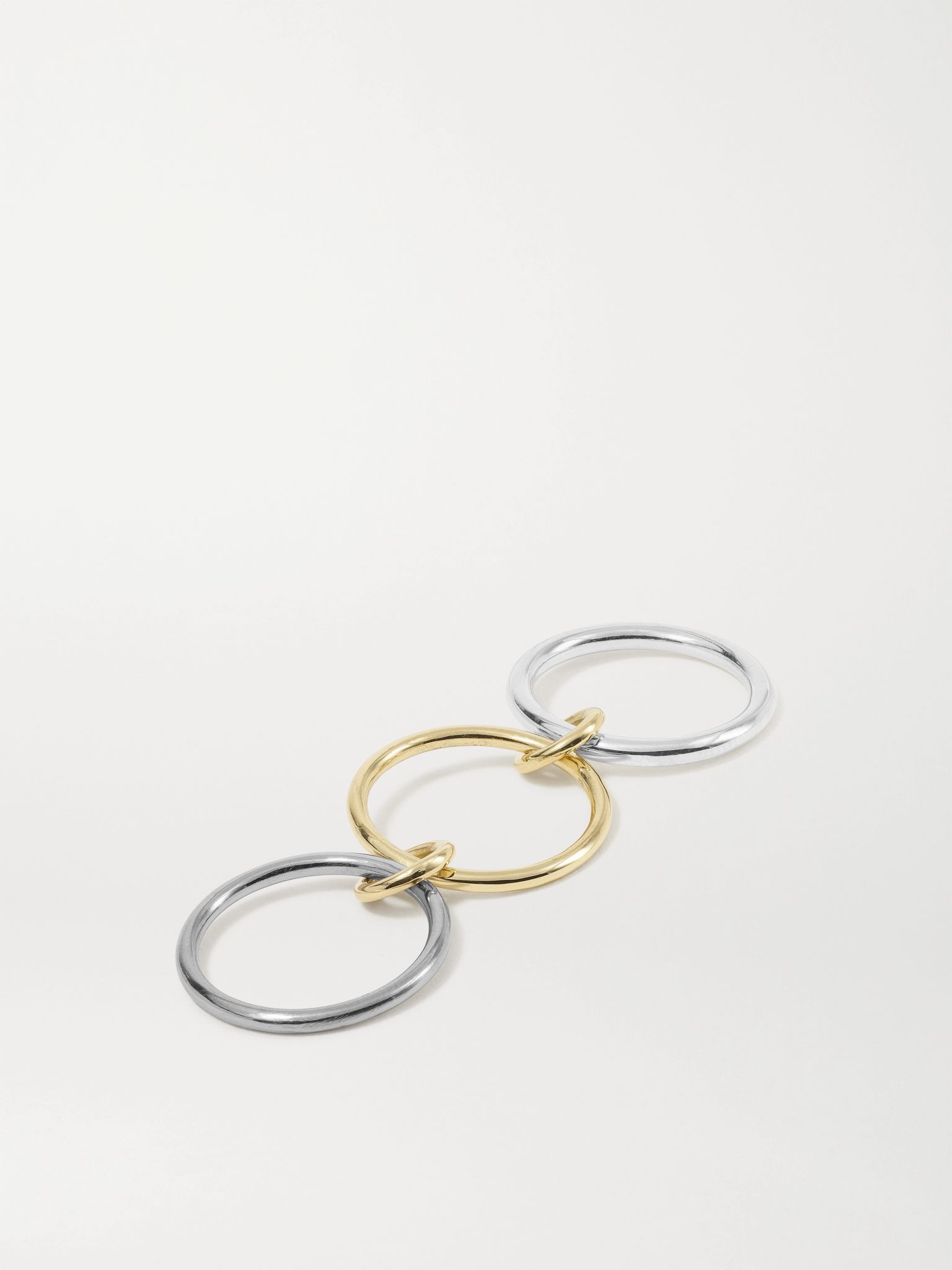 Fauna set of three 18-karat yellow, blackened gold and sterling silver rings Gold - 5