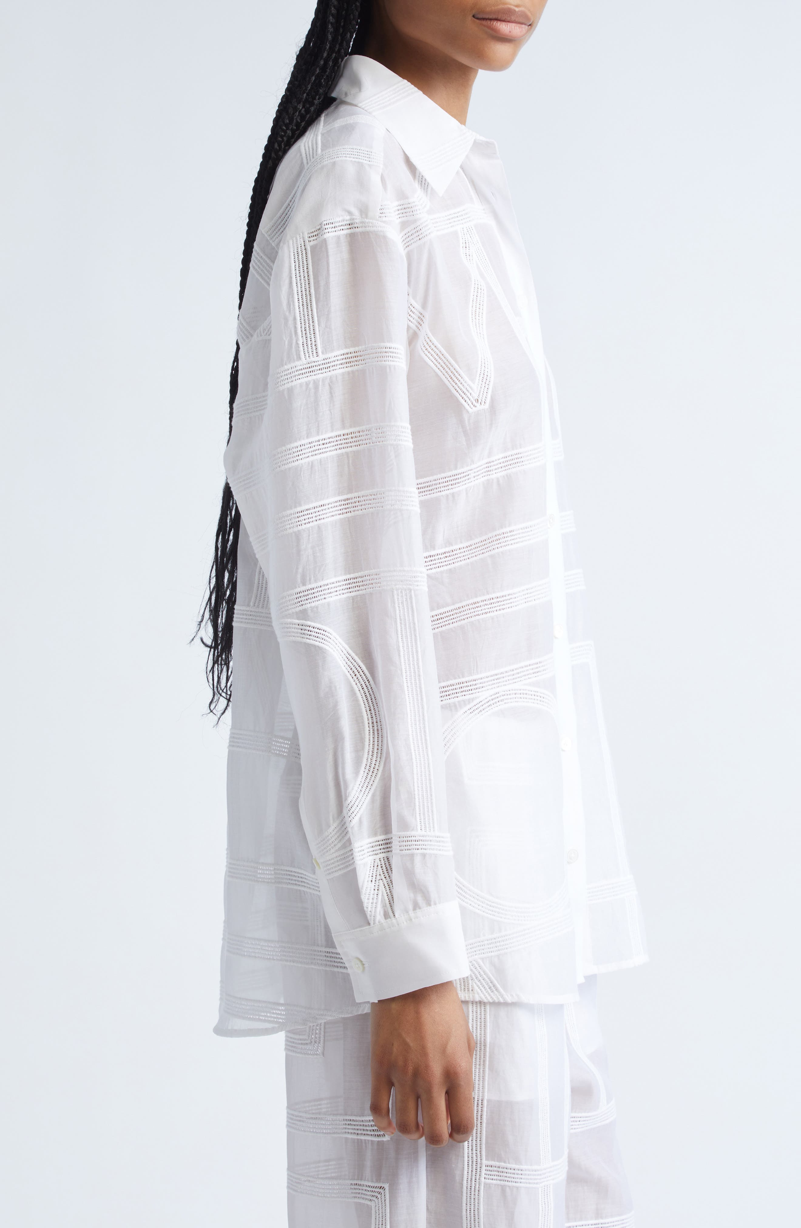 TOTEME Embroidered Organic Cotton & Silk Monogram Oversize Button-Up Shirt in White at Nordstrom - 4