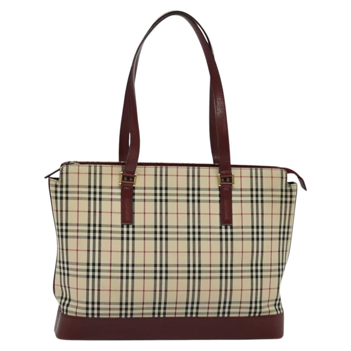 Burberry Nova Check Tote Bag Canvas Leather Beige Red Gold - 2