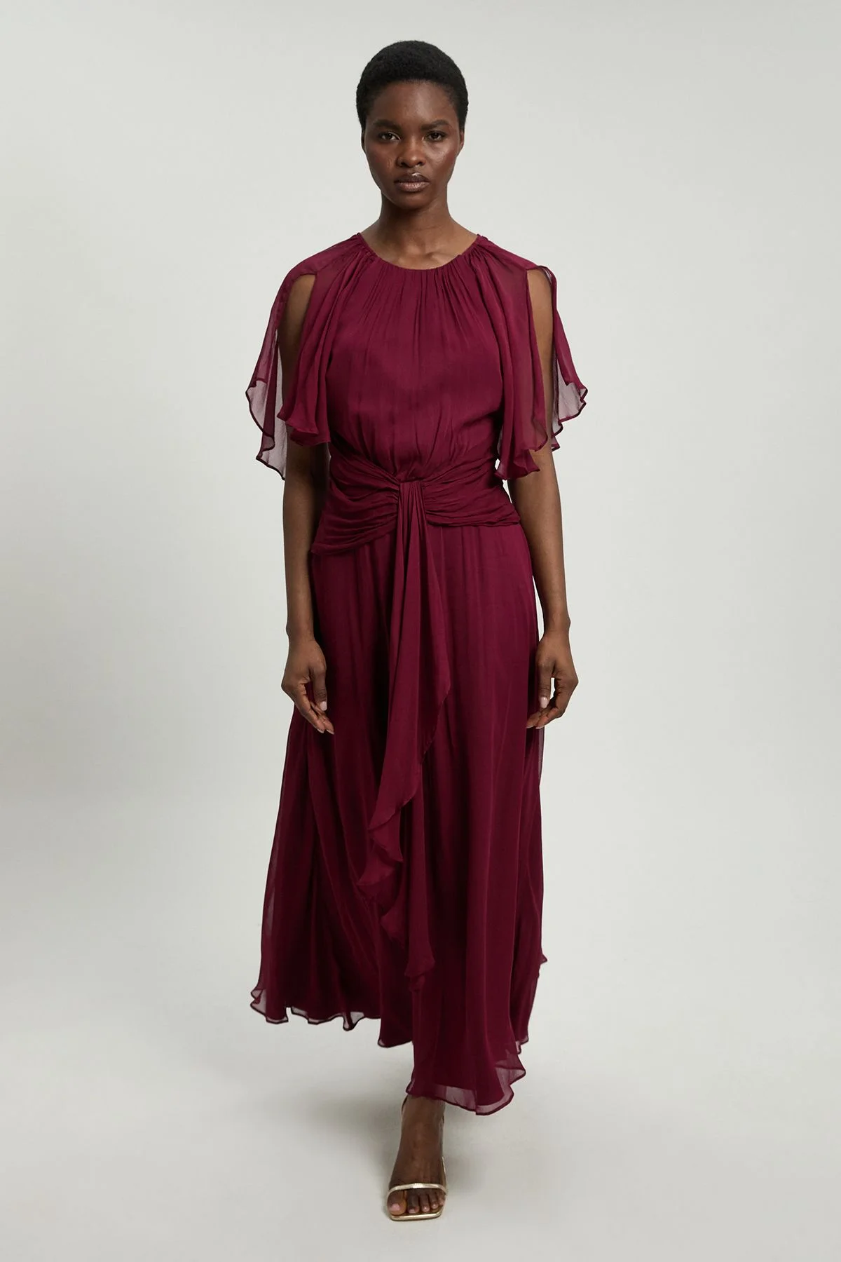 Viscose Georgette Cape Sleeve Ruffle Woven Maxi Dress - 1