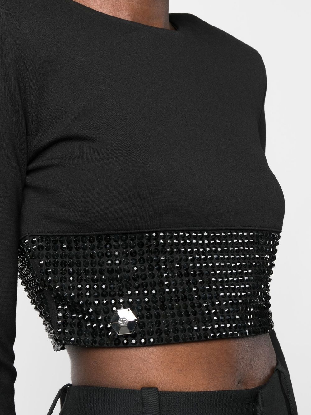 crystal-embellished cropped long-sleeved top - 5