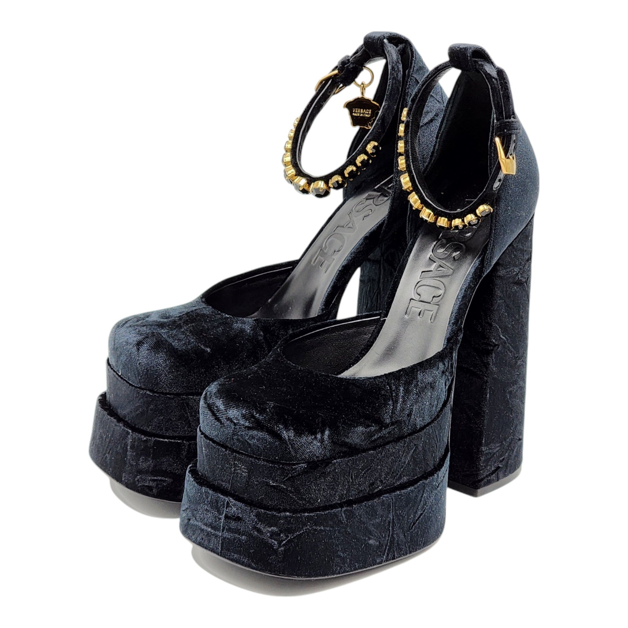 Versace Medusa Aevitas Double Platform Pumps - Velvet Insignia - Black 38 - 1