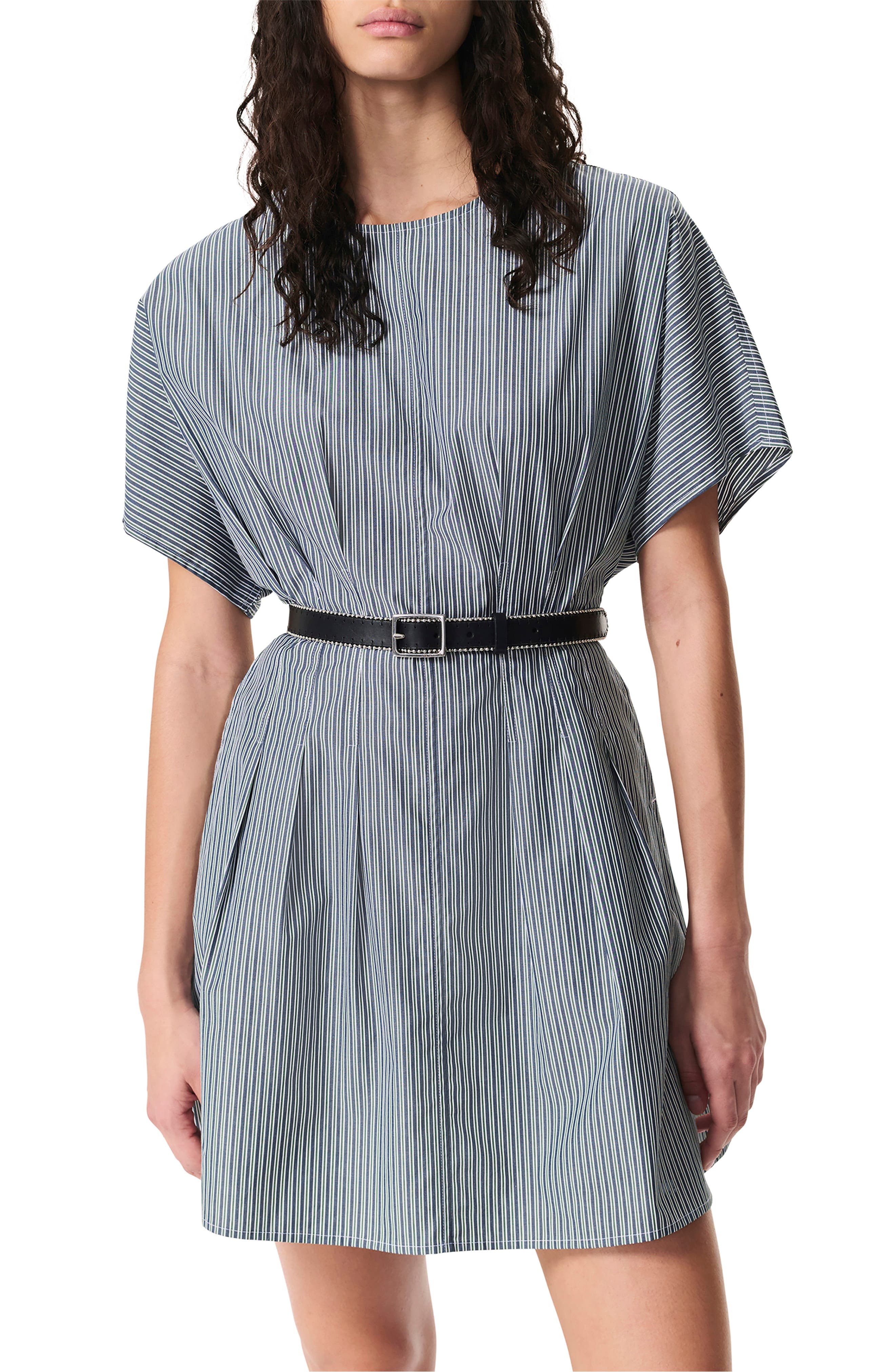 rag & bone Maddie Stripe Pleated Cotton Poplin Dress in Black Stripe at Nordstrom - 3