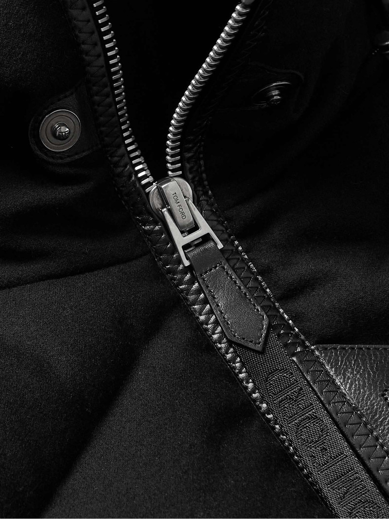 Leather-Trimmed Quilted Cashmere and Wool-Blend Hooded Down Gilet 5