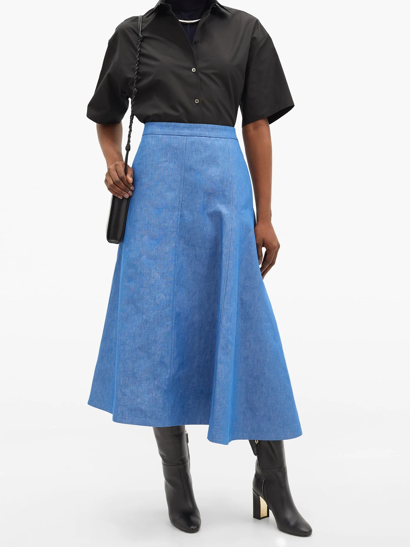 Mia asymmetric cotton-blend midi skirt - 2