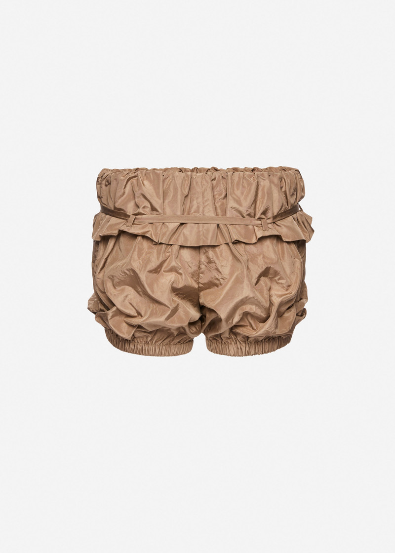 Bubble silk shorts with ruffle waist in brown 2