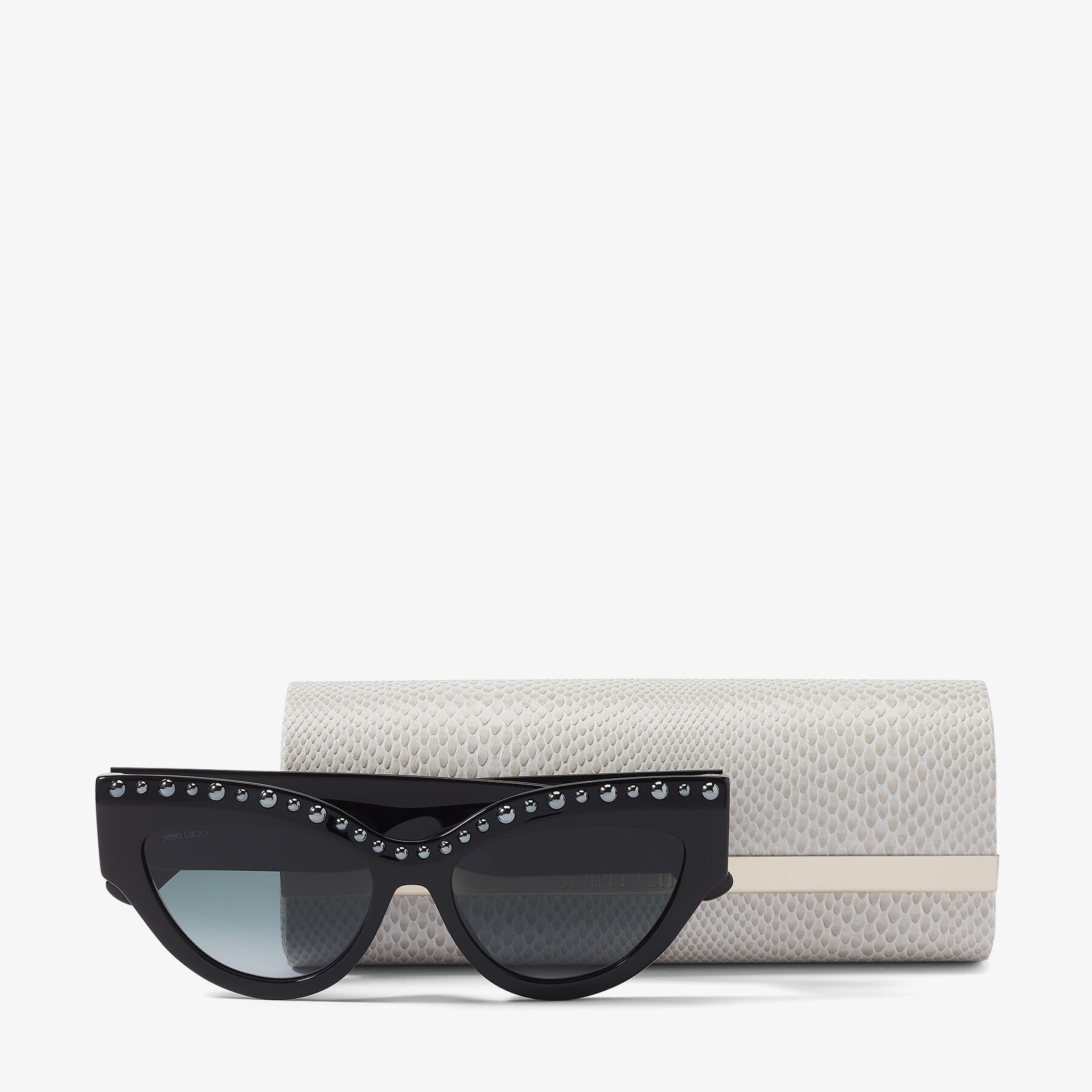 Sonja
Black Cat-Eye Sunglasses with Jet Black Pearls - 4