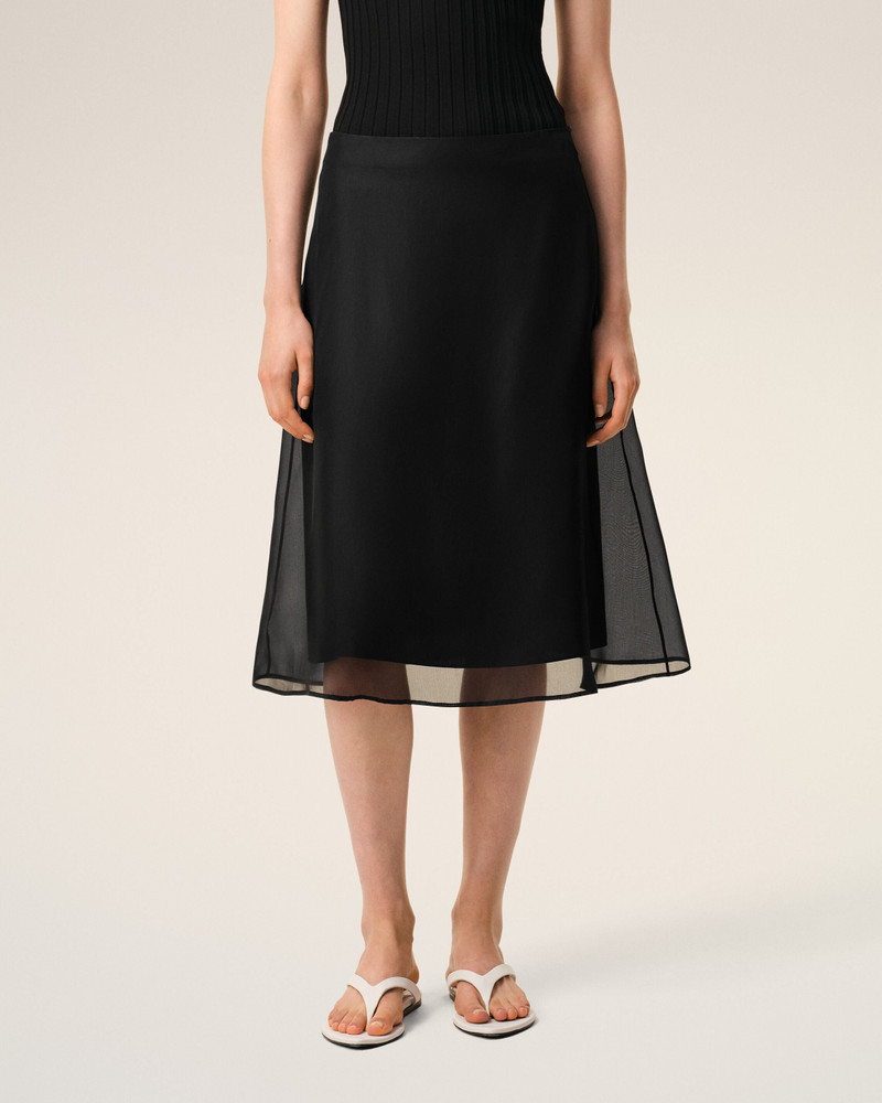 BLACK SILK MIDI SHEER UNDERSKIRT TRAPEZE SKIRT 3