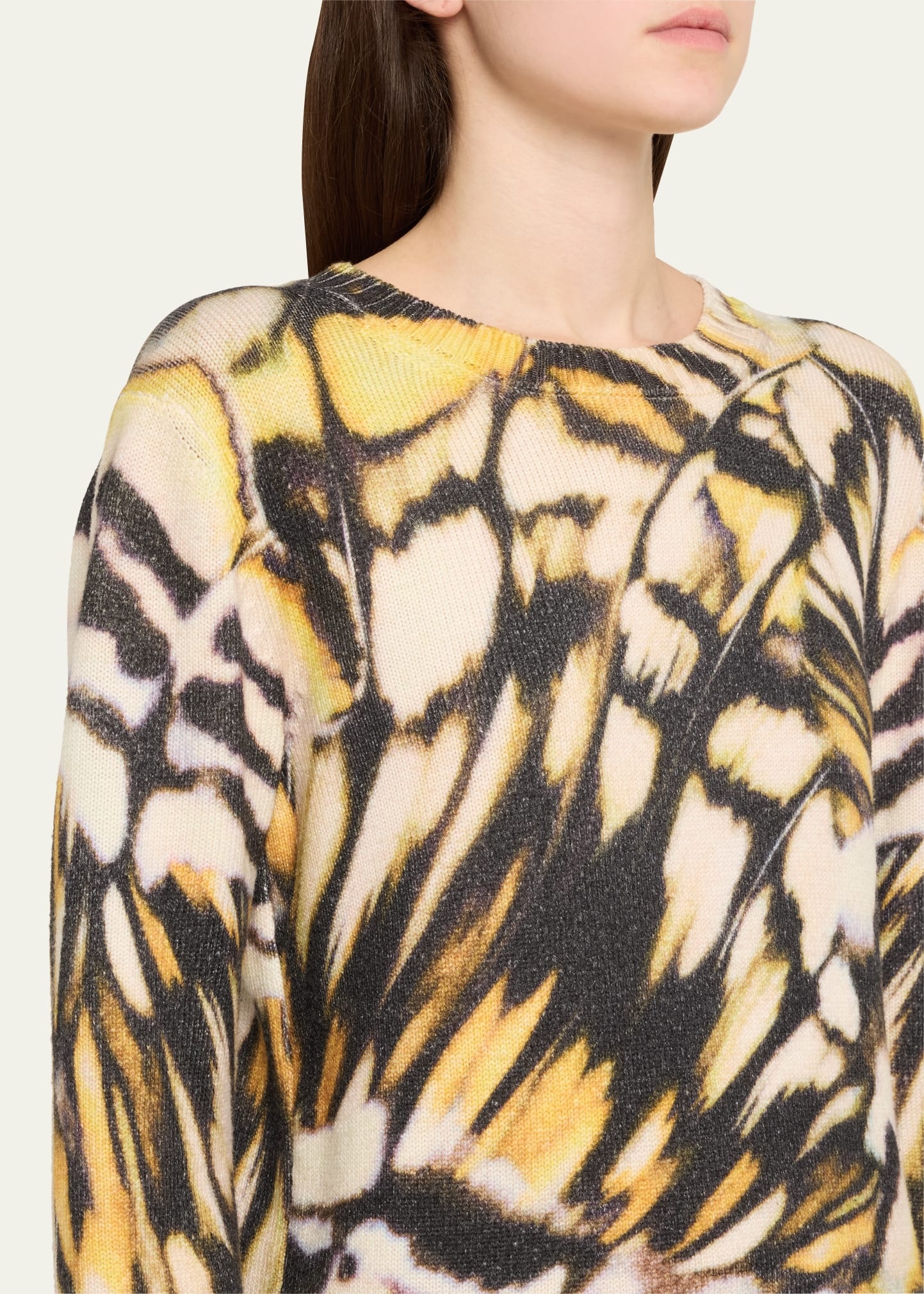 Butterfly Print Wool Crewneck Sweater - 5
