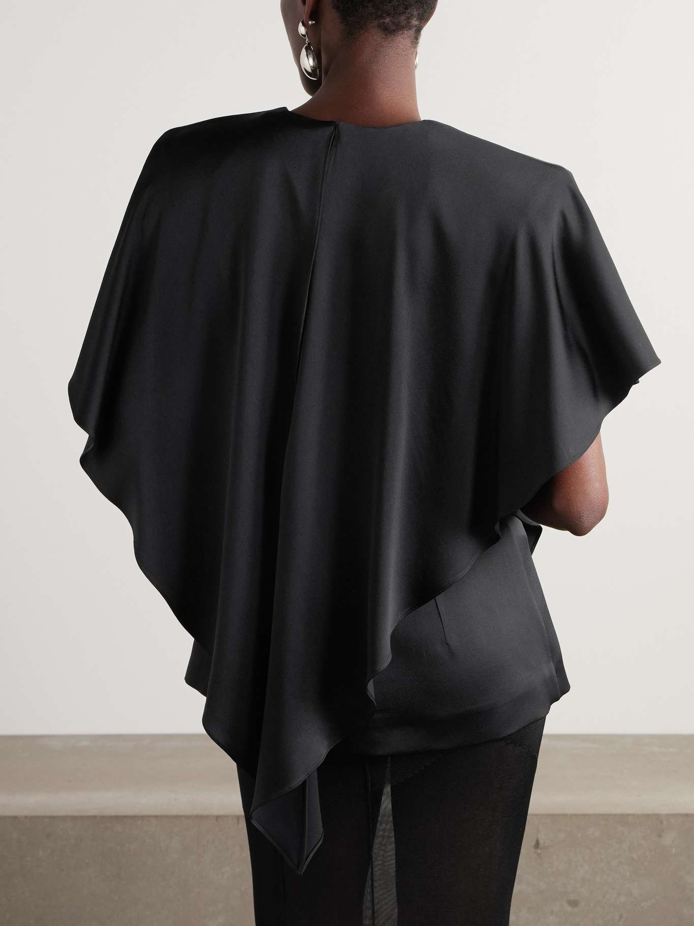Asymmetric layered satin blouse Black - 4