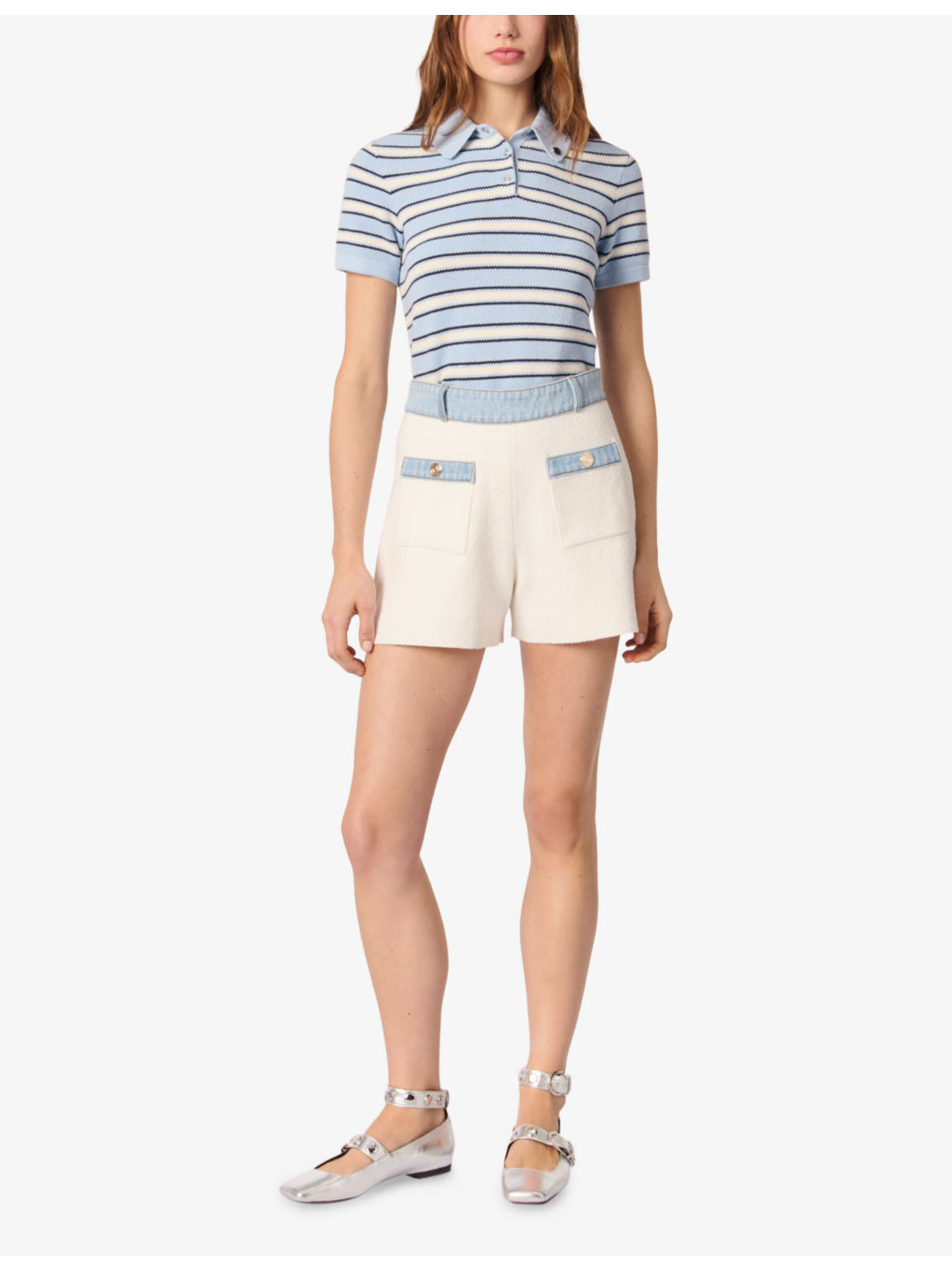 Button-Embellished Contrast-Trim Stretch-Cotton And Denim Shorts - 2
