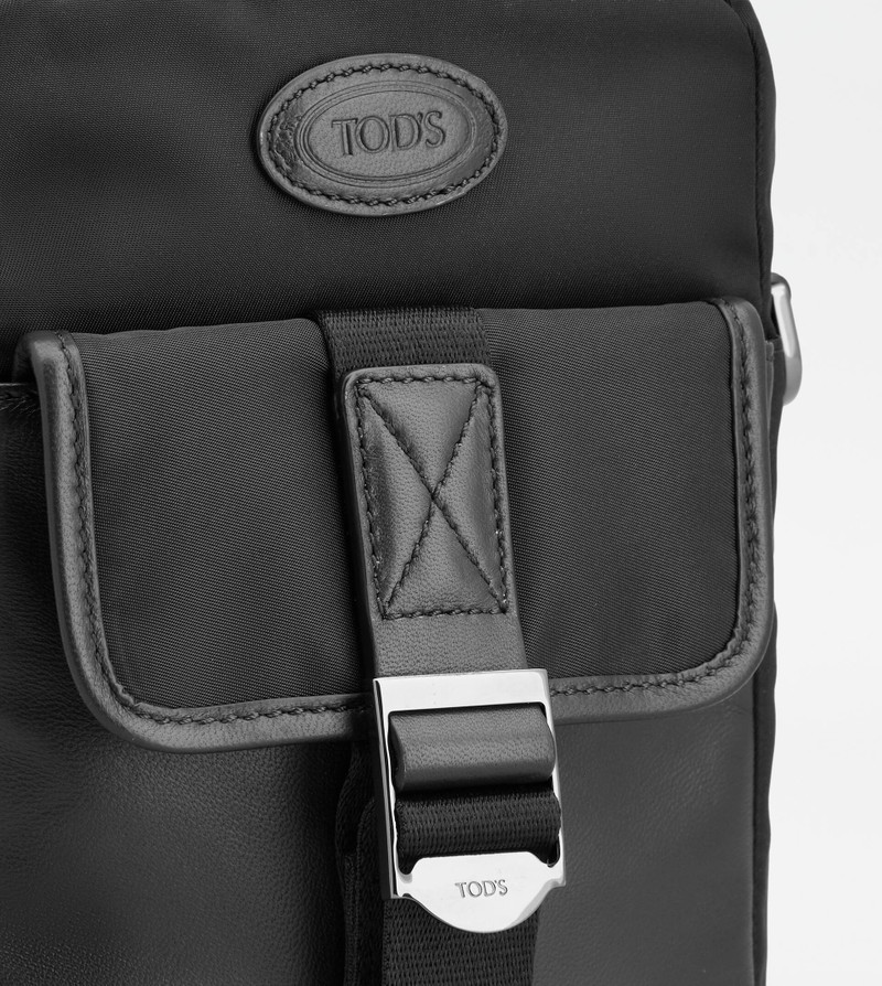 PHONE HOLDER IN FABRIC AND LEATHER MINI - BLACK 4