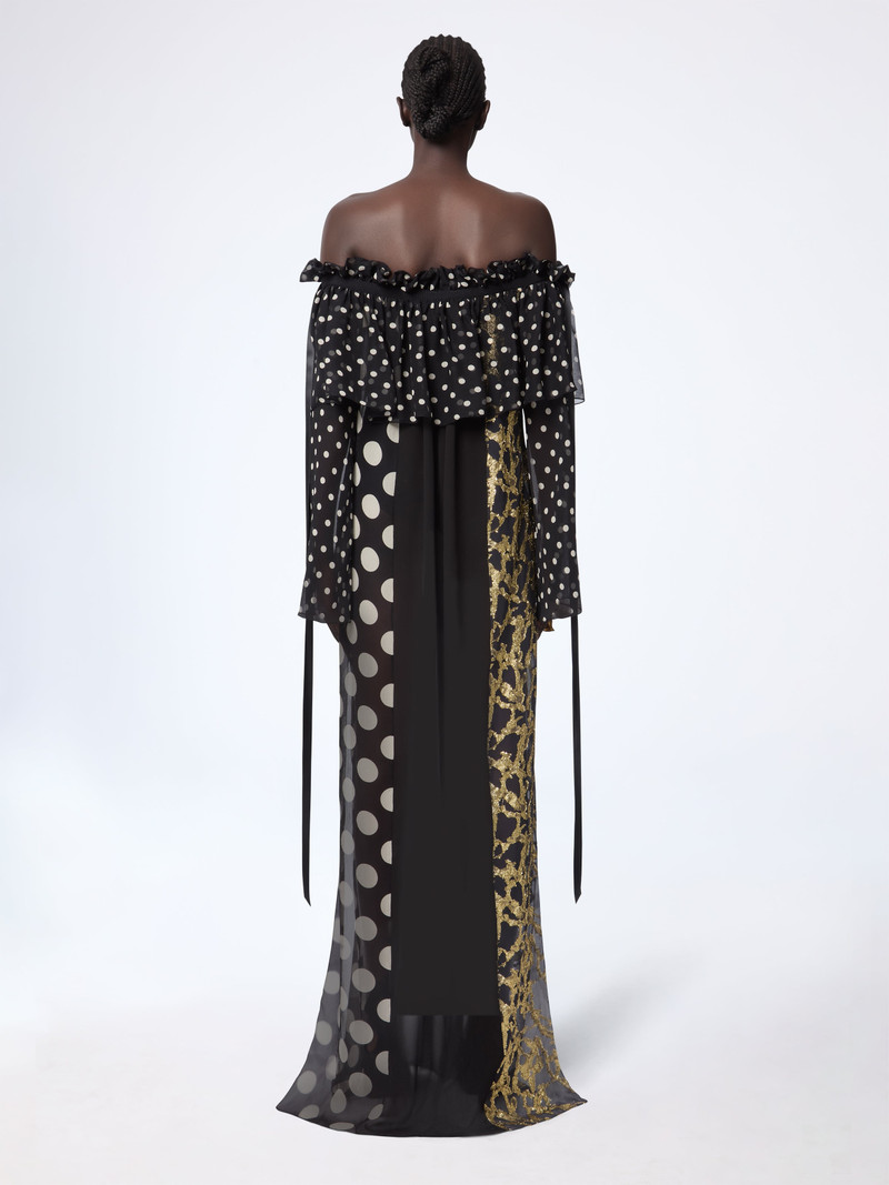 Polka Dot Long Silk Dress With Bow Details 4