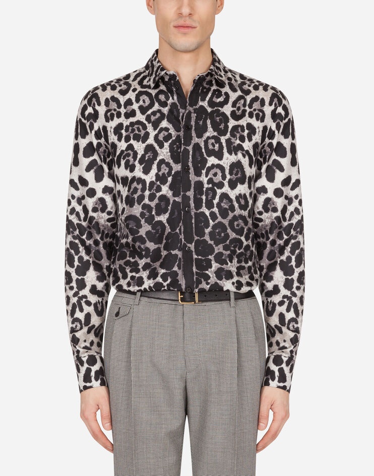 Silk Martini-fit shirt with leopard print - 1