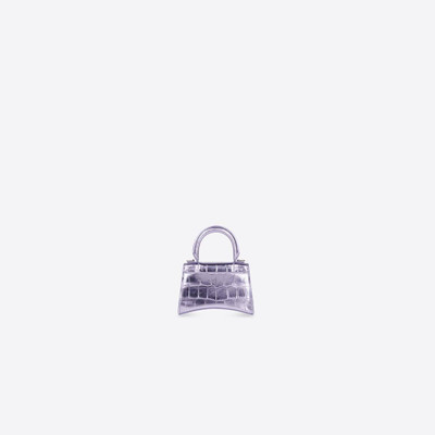 BALENCIAGA Women's Hourglass Mini Handbag With Chain Metallized Crocodile Embossed in Purple outlook