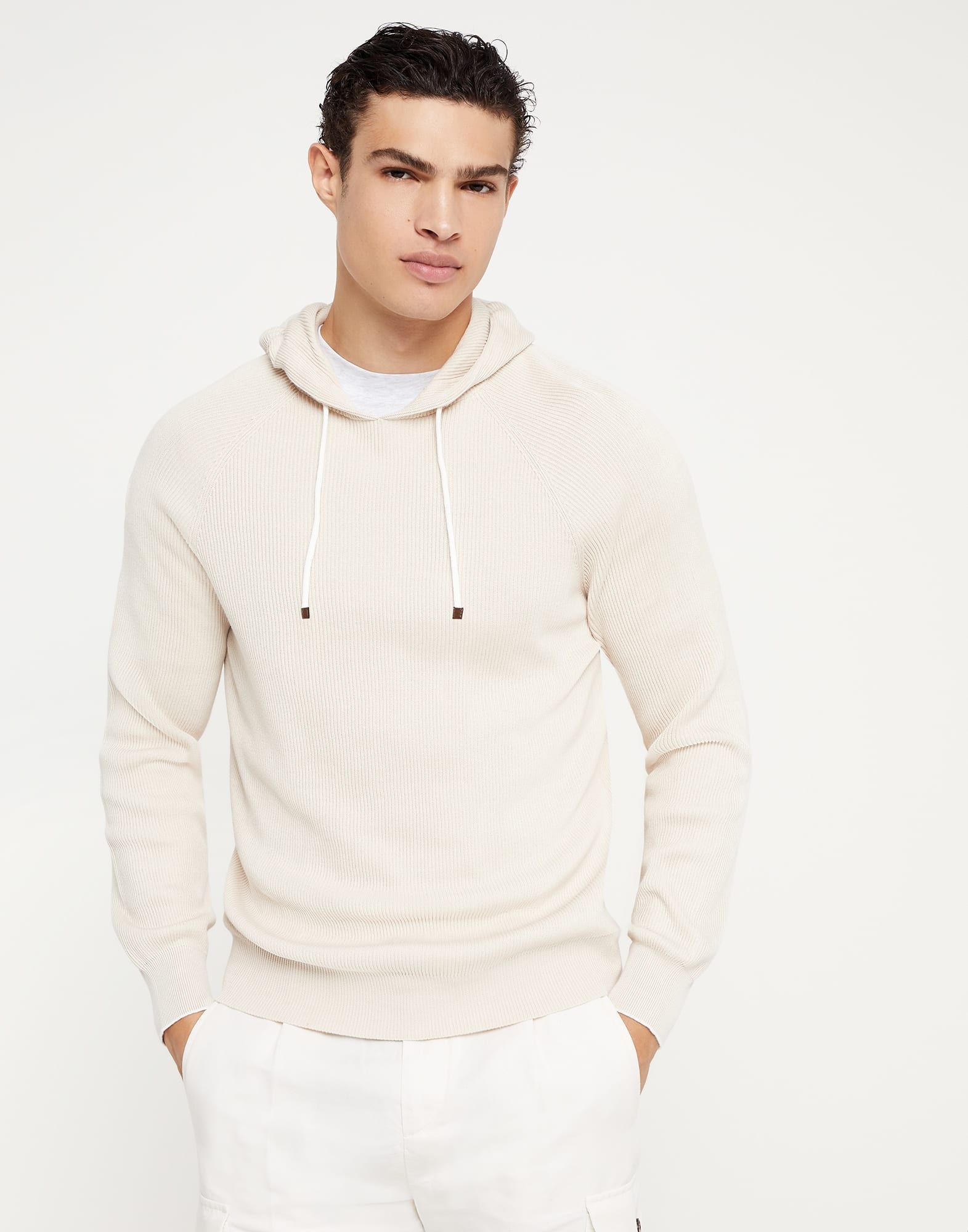 Cotton English rib hooded sweatshirt-style sweater - 1