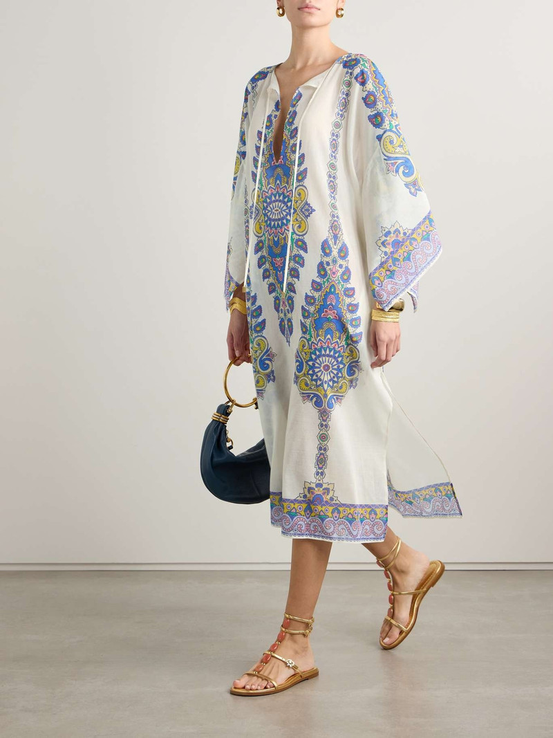 Etro Floral-print cotton and silk-blend voile kaftan Blue outlook