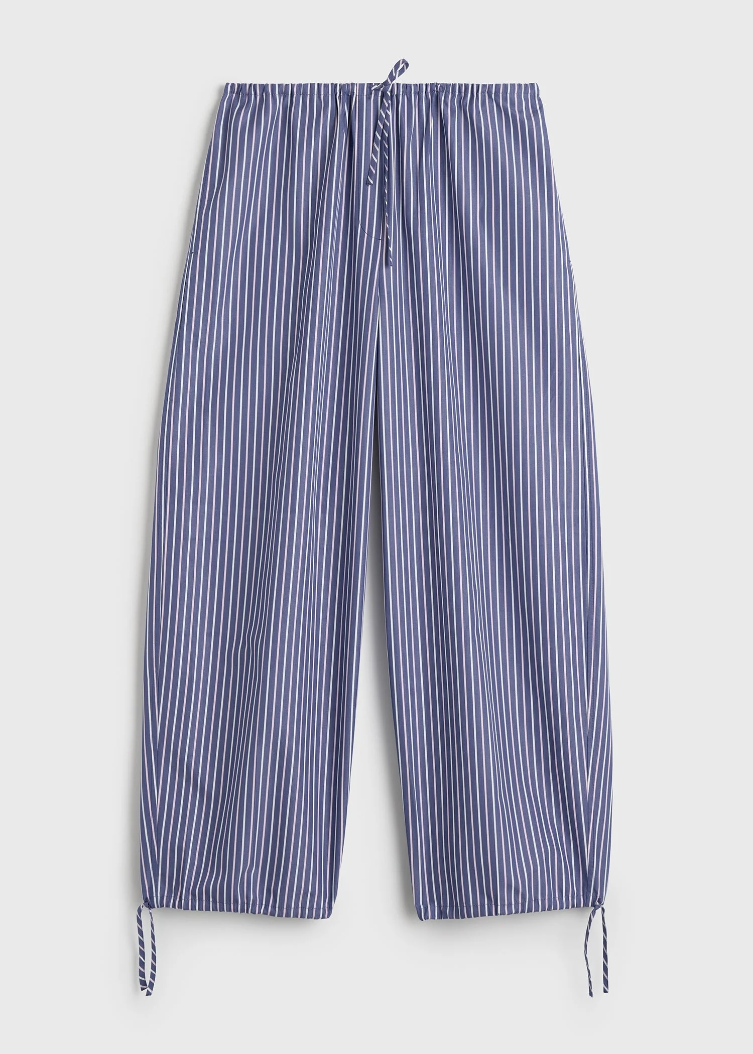 Striped drawstring cotton trousers ink blue/pink stripe - 1