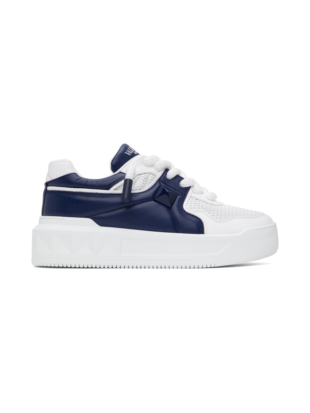 White & Navy One Stud XL Low-Top Sneakers - 1