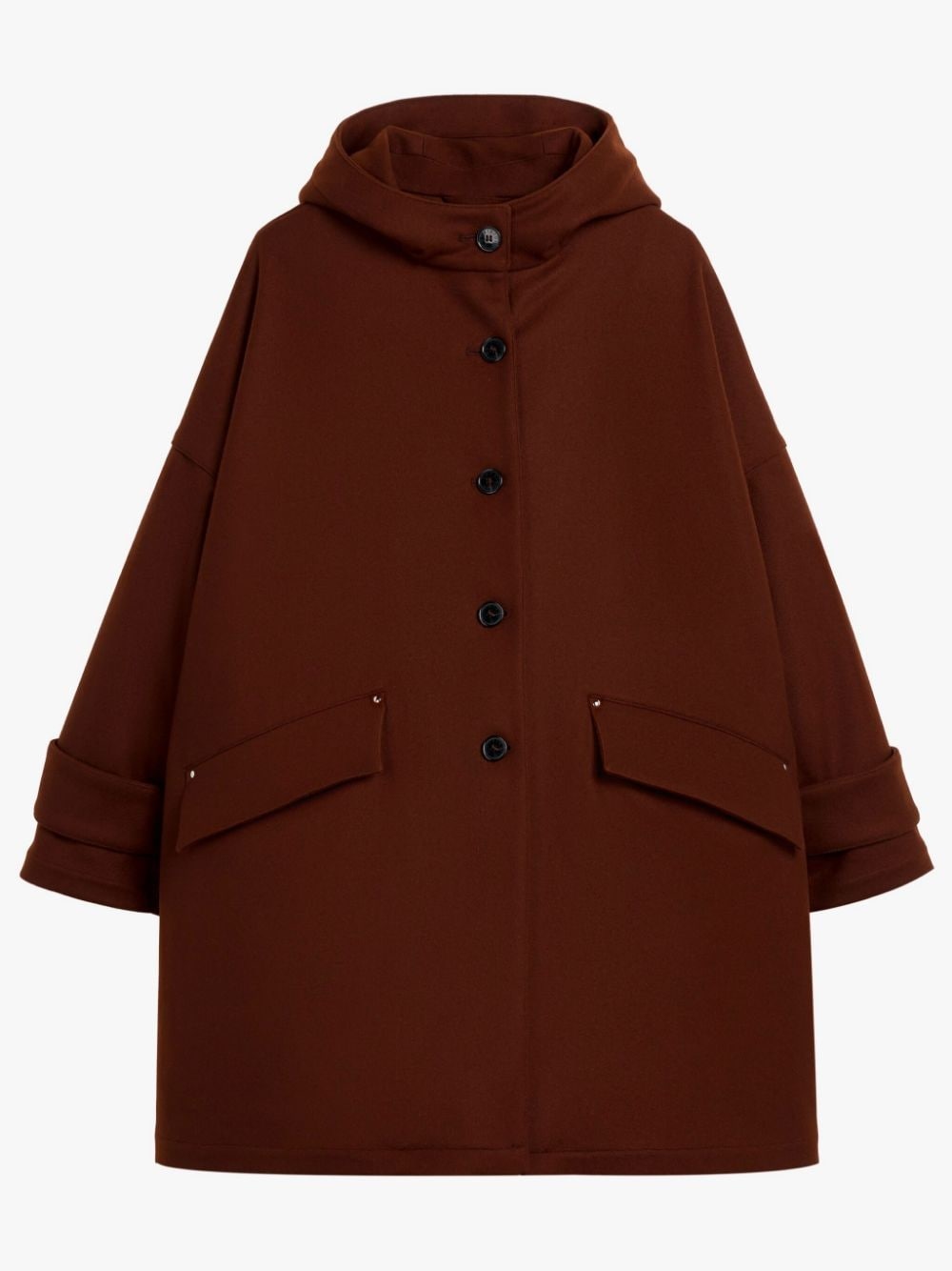 HUMBIE HOOD BROWN WOOL OVERCOAT - 1