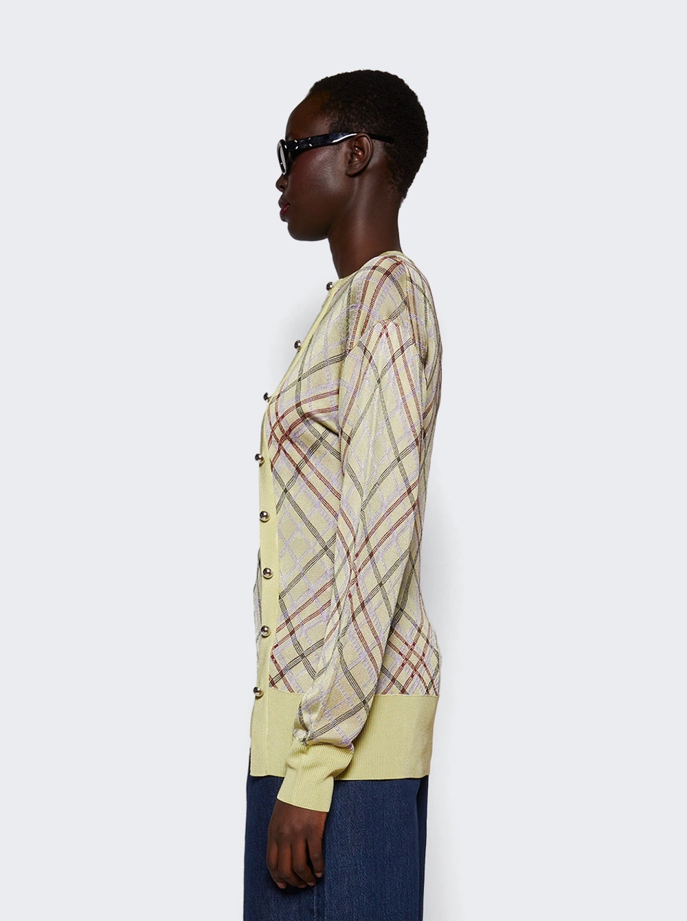 Pull On Cardigan Almond Check - 4