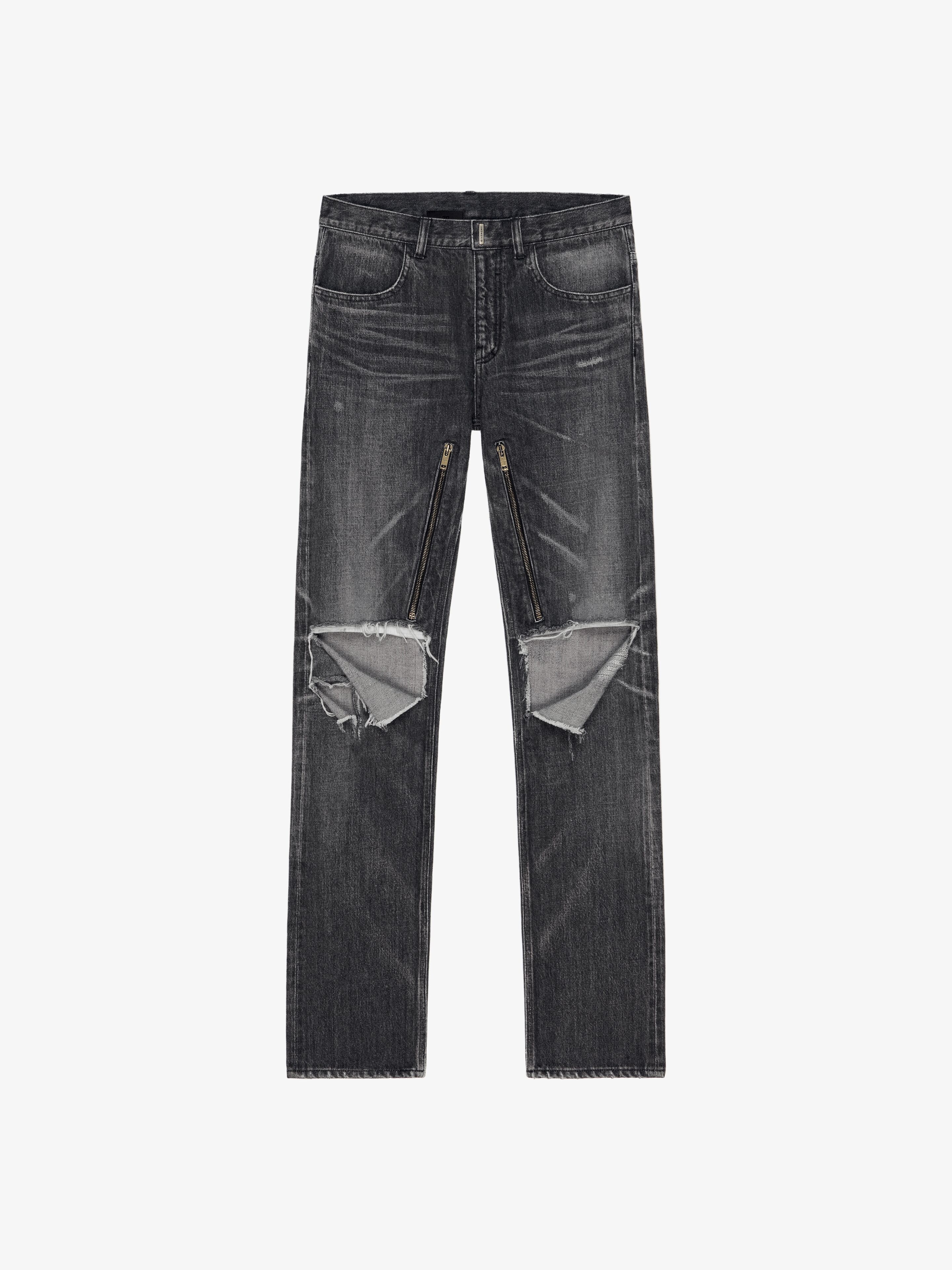 STRAIGHT JEANS IN DESTROYED DENIM - 1
