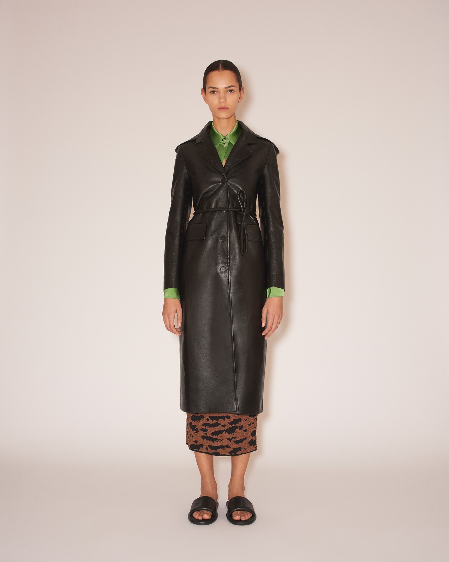 KENNA - Regenerated leather hooded coat - Black - 2