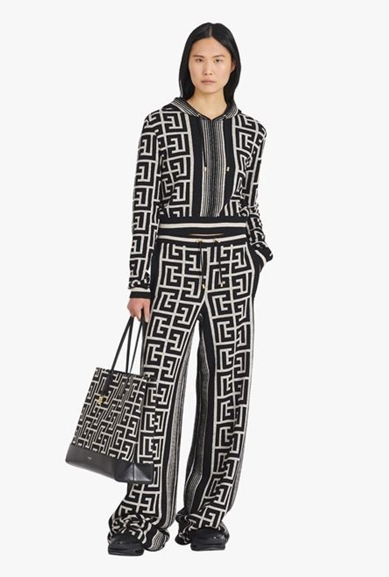 Balmain Wide ivory and black Balmain monogram pants outlook