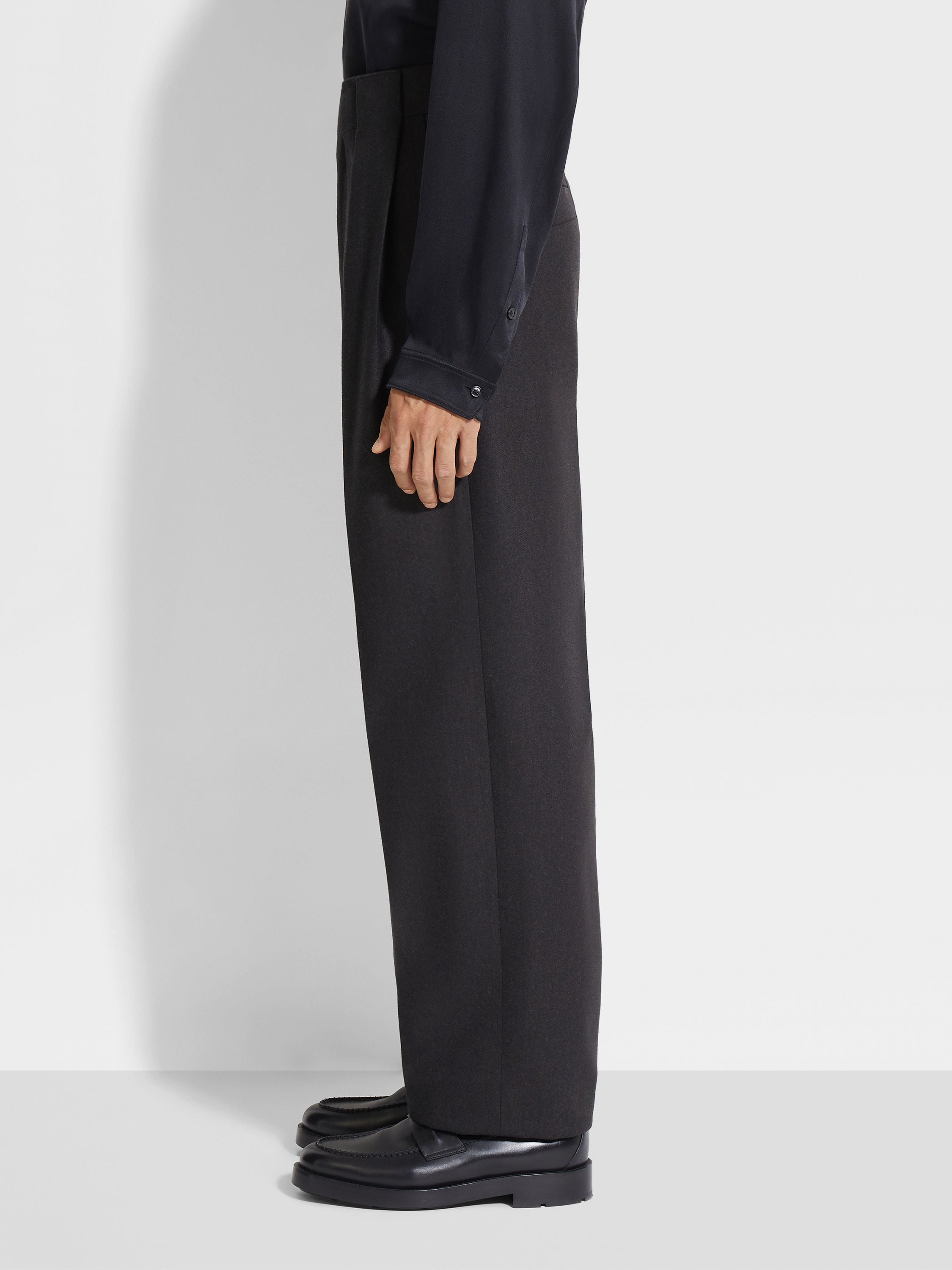 DARK BROWN MÉLANGE WOOL PANTS - 4