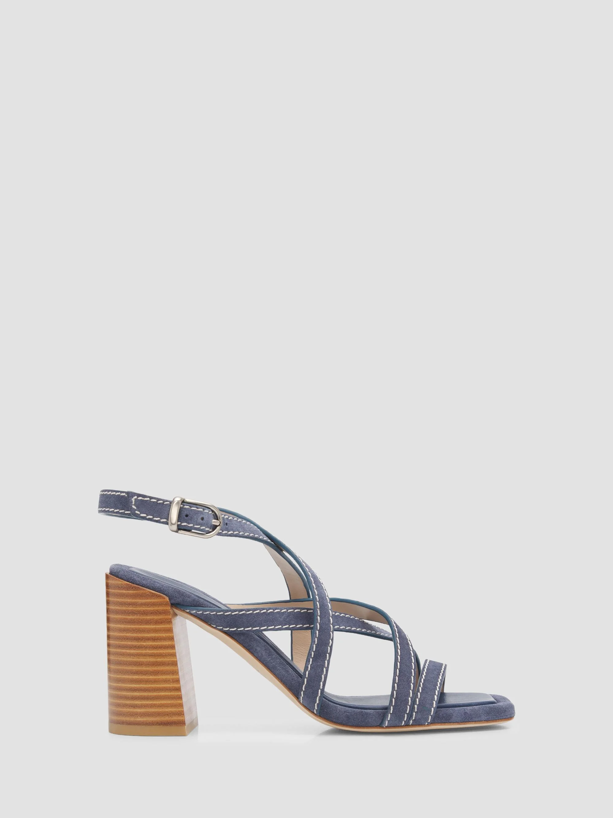 Women's Park Block 85MM Suede Strappy Sandals - Blue - 1