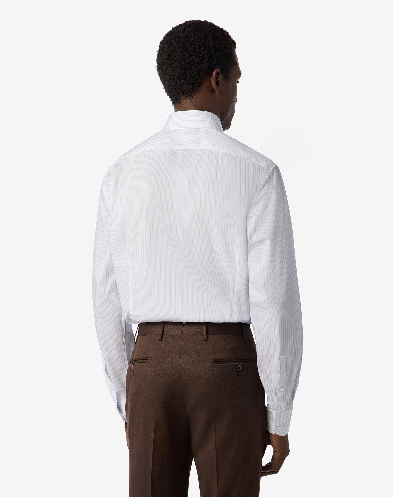 White cotton twill shirt with light Blue micro stripes - 3