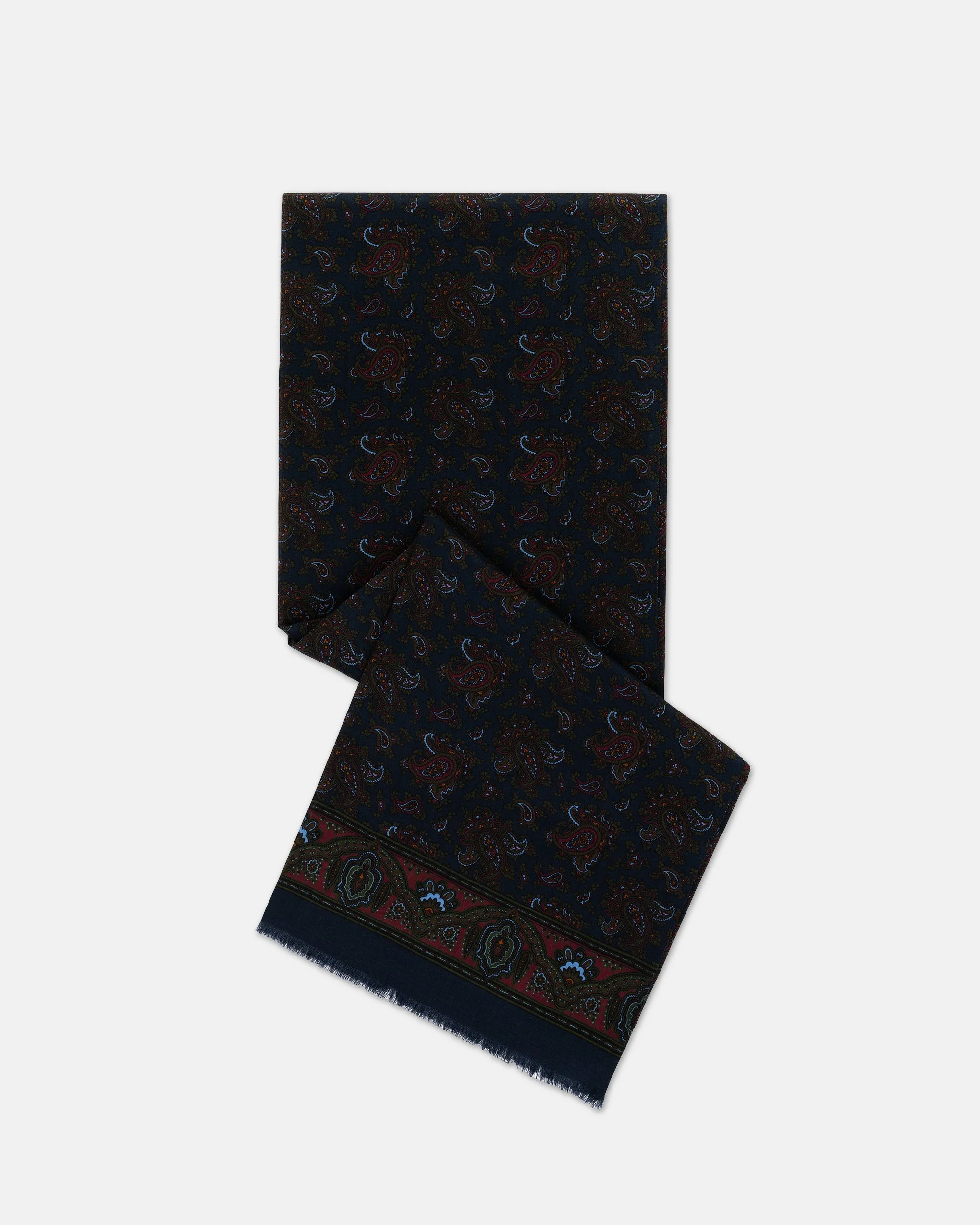 MADE-IN-ENGLAND NAVY PAISLEY WOOL/SILK SCARF - 1