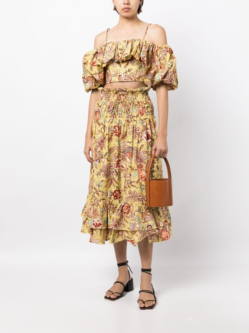 ULLA JOHNSON Acacia Calla Lily-print midi skirt outlook