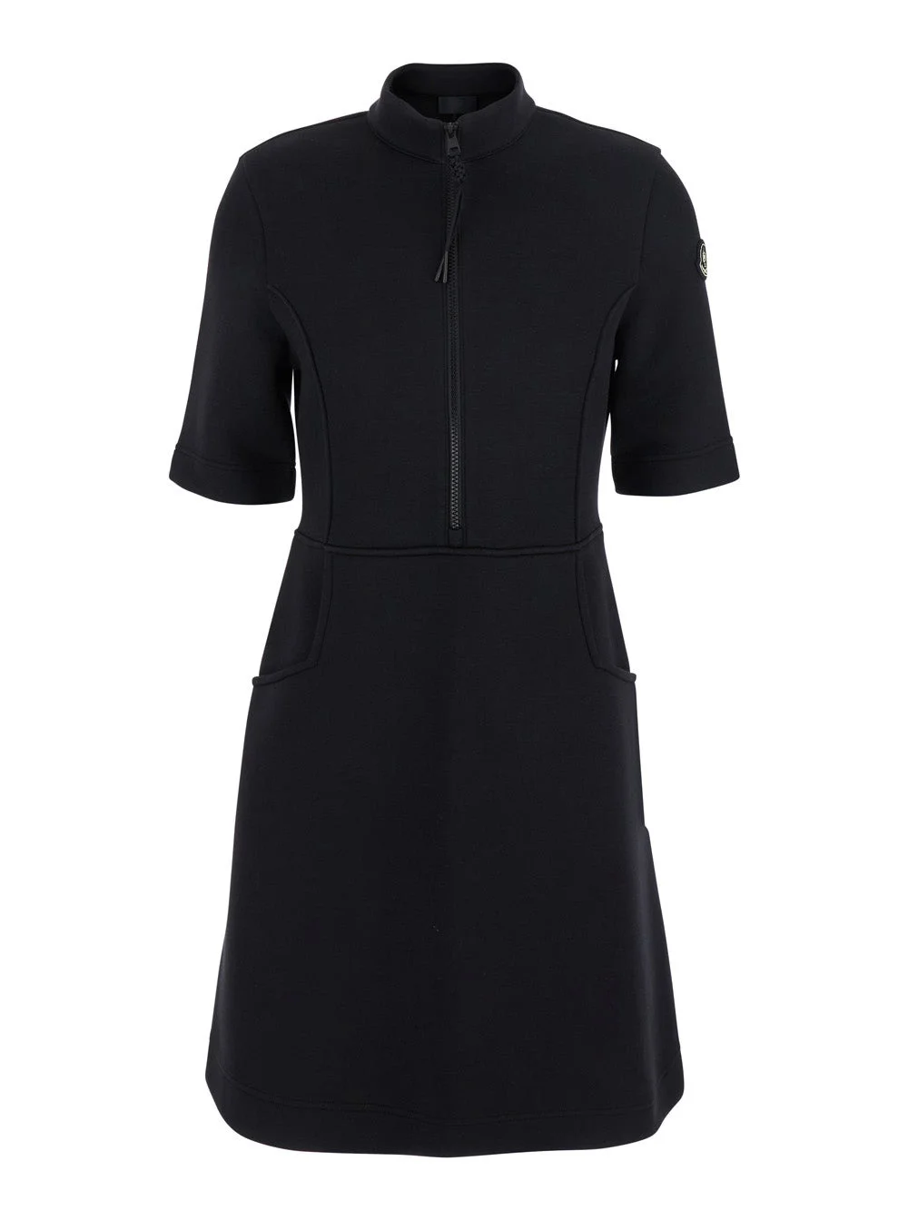 Moncler Women Black Dress With Logo Patch Applied On The Sleeve In Cotton Blend Woman - 1