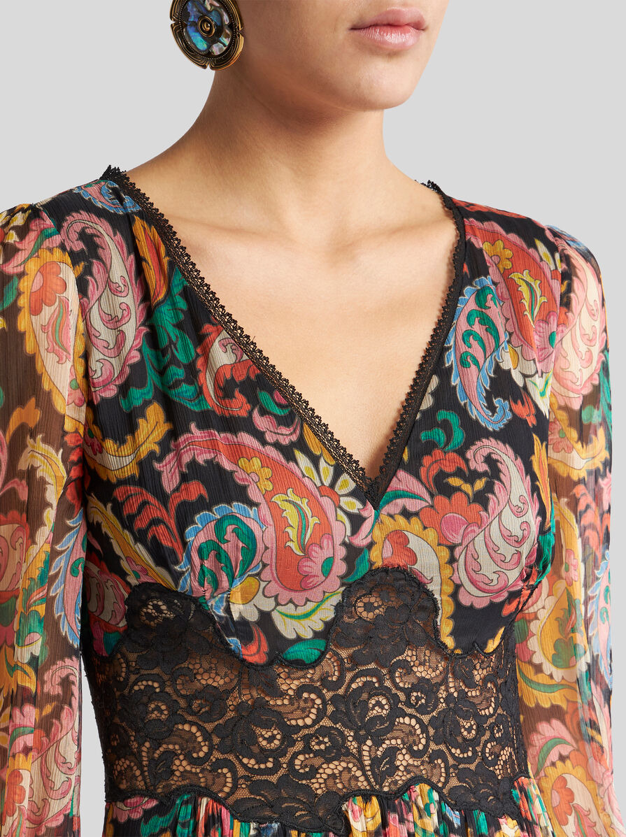 LONG BOHO DRESS WITH PAISLEY AND LACE - 2