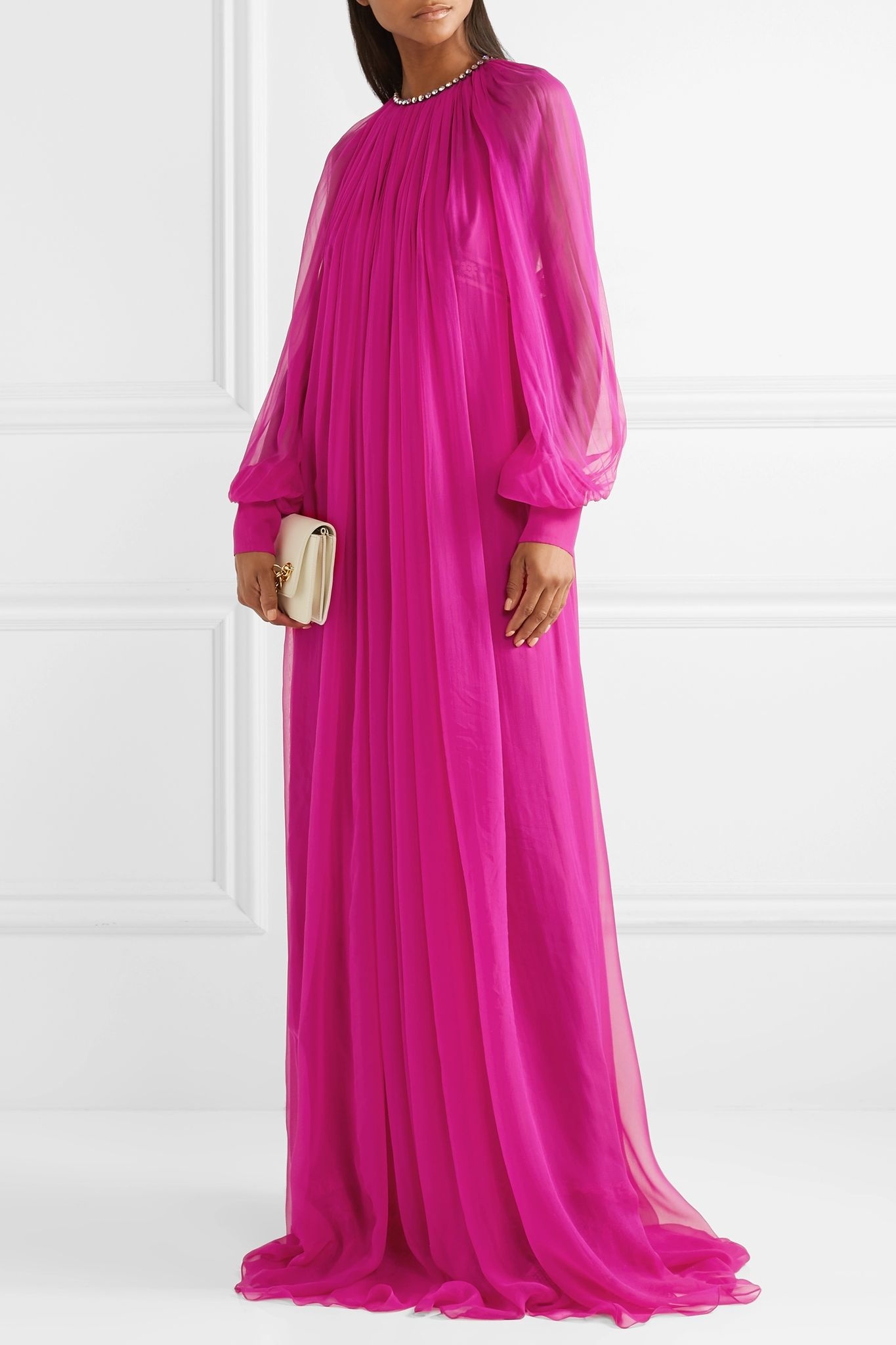 Gathered crystal-embellished silk-chiffon gown - 2